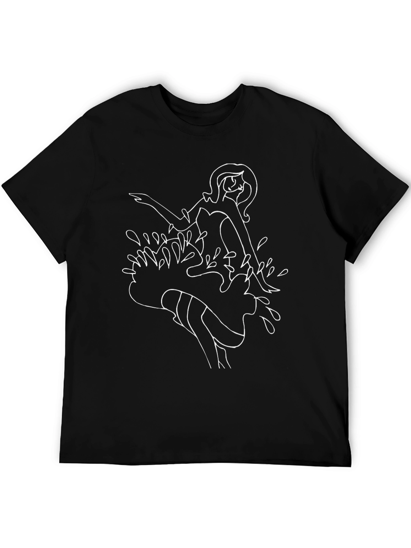 Black Unique Black Tee with Line Art Woman in Water Graphic view 5