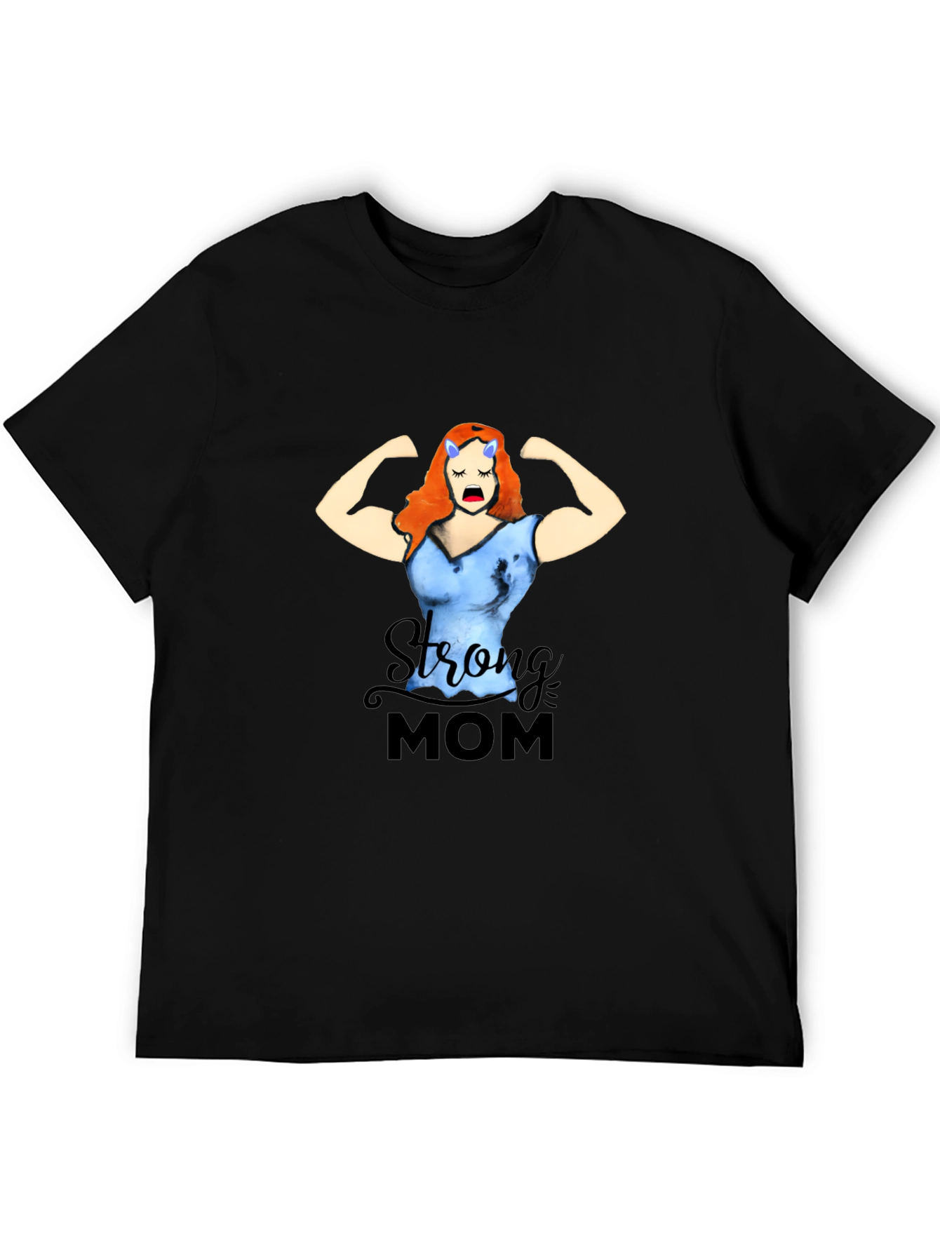 Black Strong Mom Graphic Tee - Black Cotton Blend T-Shirt view 5