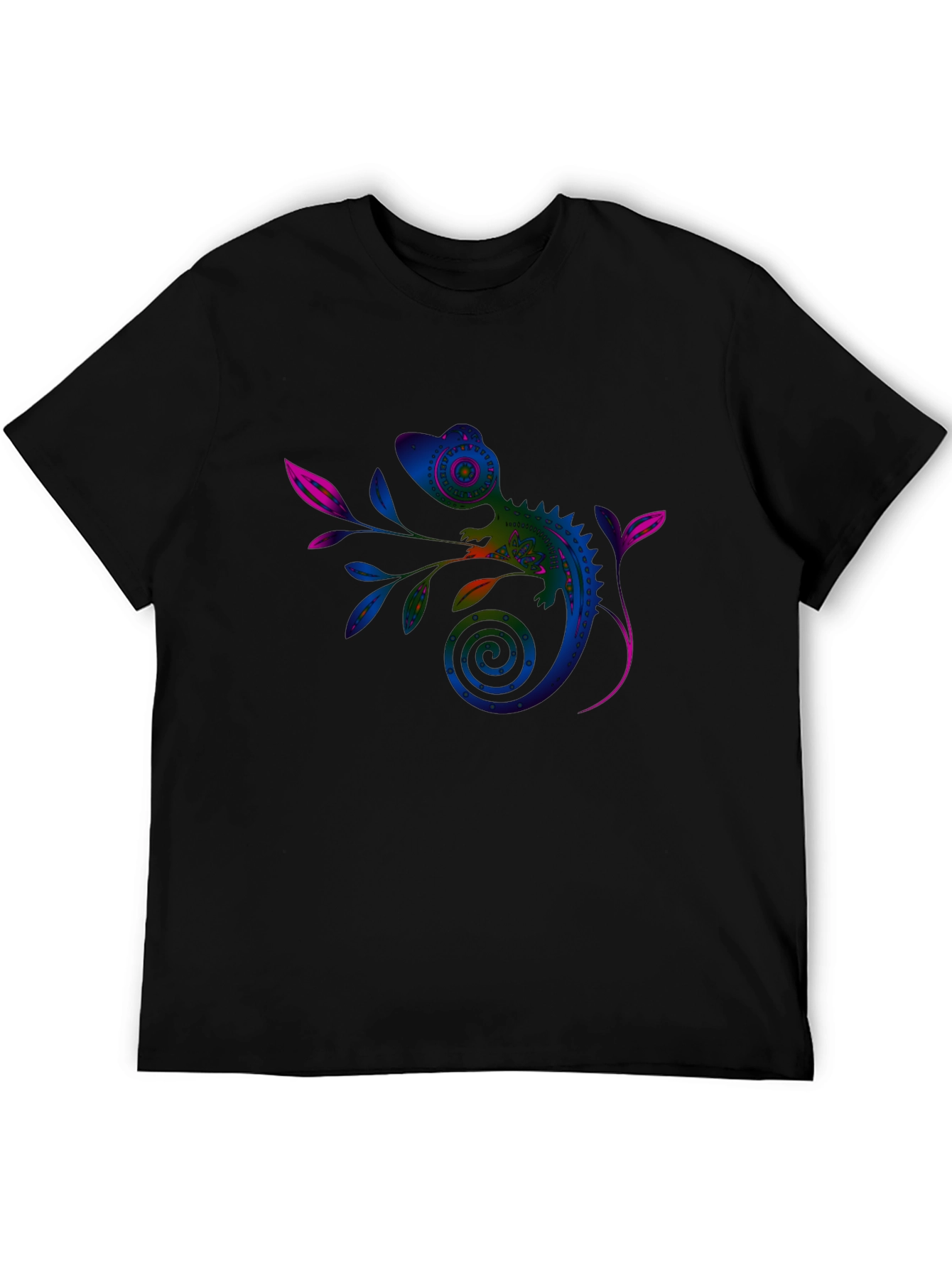 Black Vivid Chameleon Graphic Tee - Black Casual T-Shirt view 5