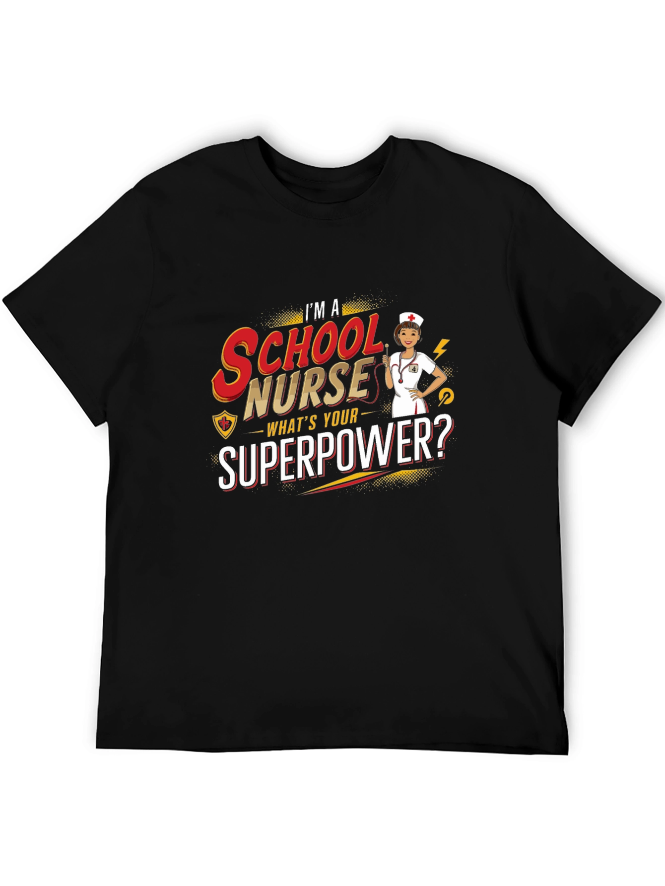 Black School Nurse Superpower T-Shirt view 5