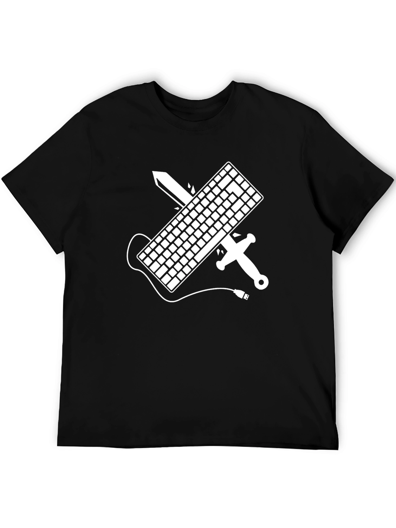 Black Keyboard Warrior T-Shirt - Gamer Sword Design view 5