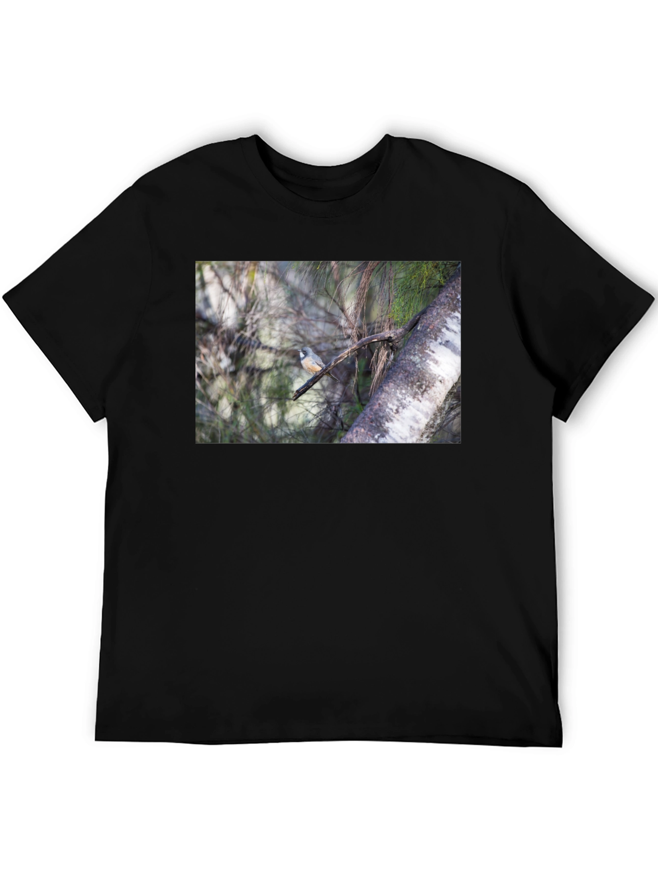 Black Bird on Branch Black T-Shirt view 5