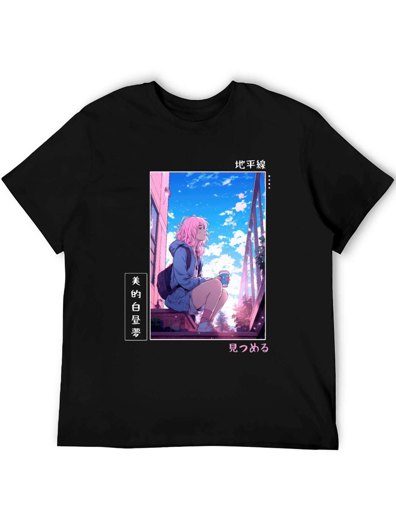 Black Anime Girl Black T-Shirt view 5