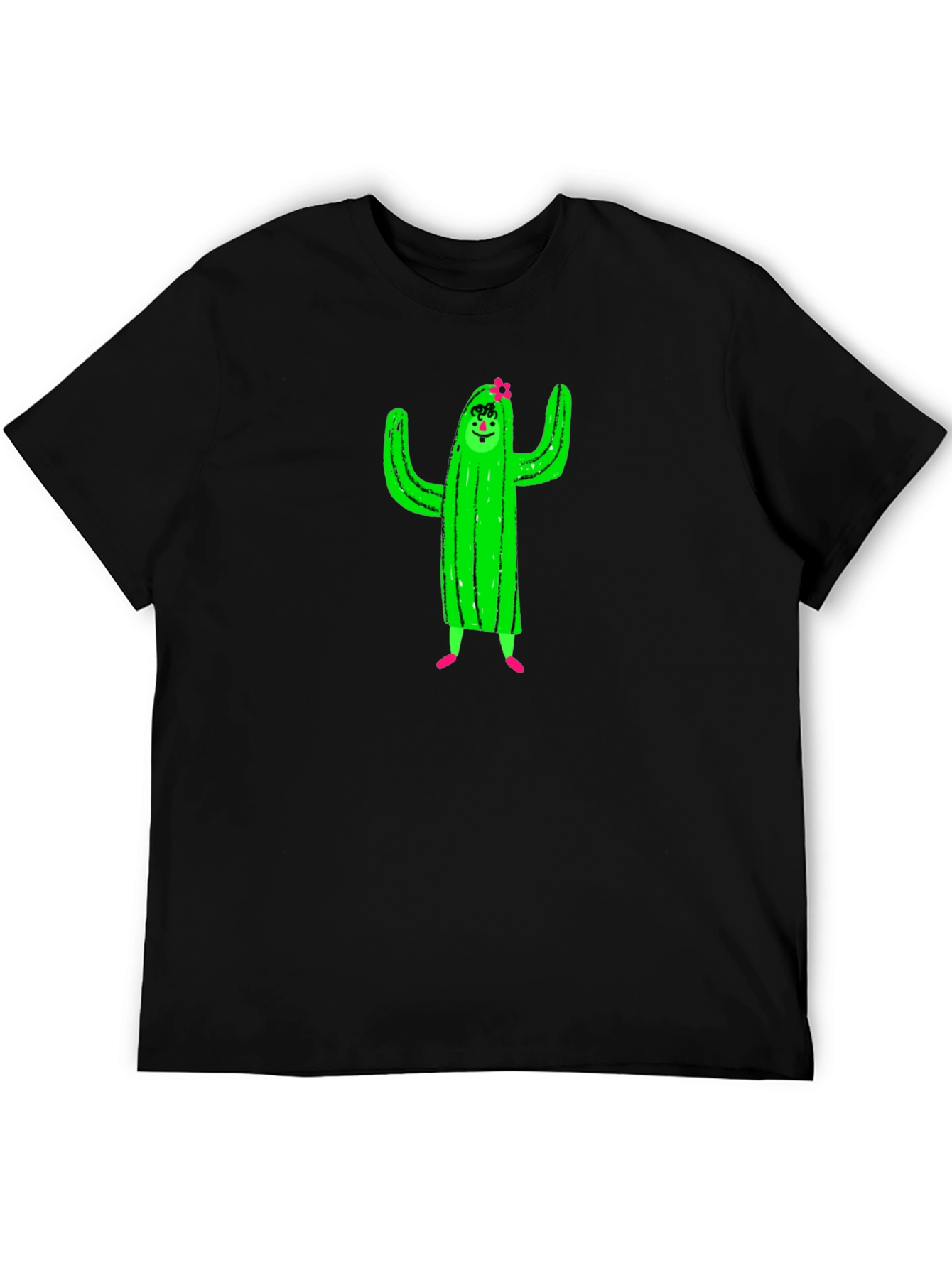 Black Cactus Character Graphic Black T-Shirt view 5
