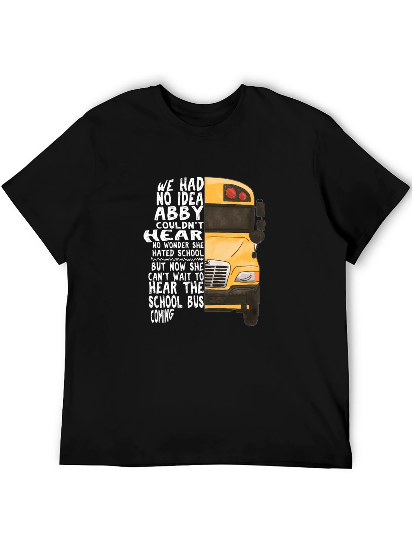 Black Abby School Bus T-Shirt - Hearing Loss Awareness view 5