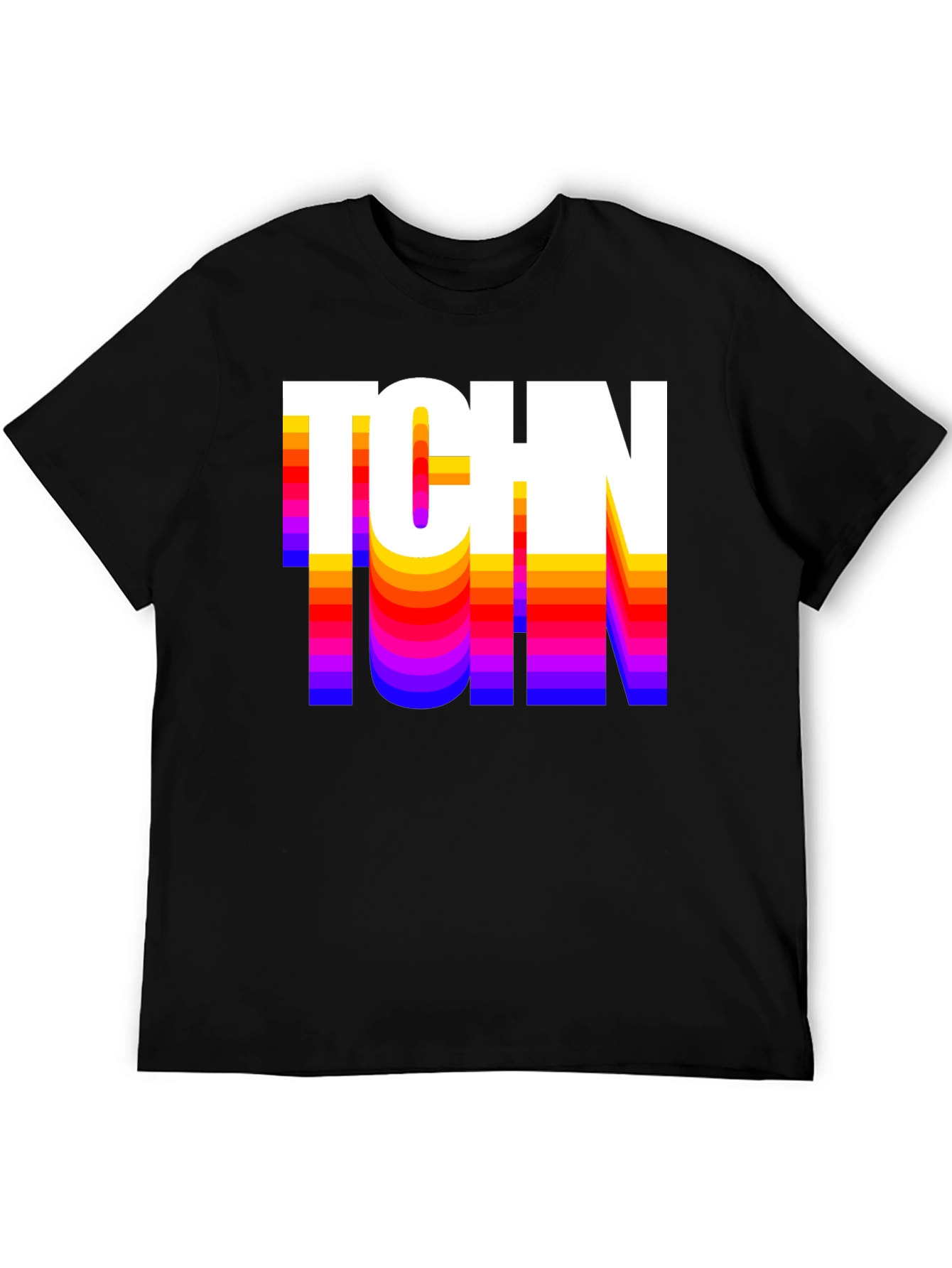 Black Retro TCHN Graphic Tee - Stylish Crew Neck T-Shirt view 5