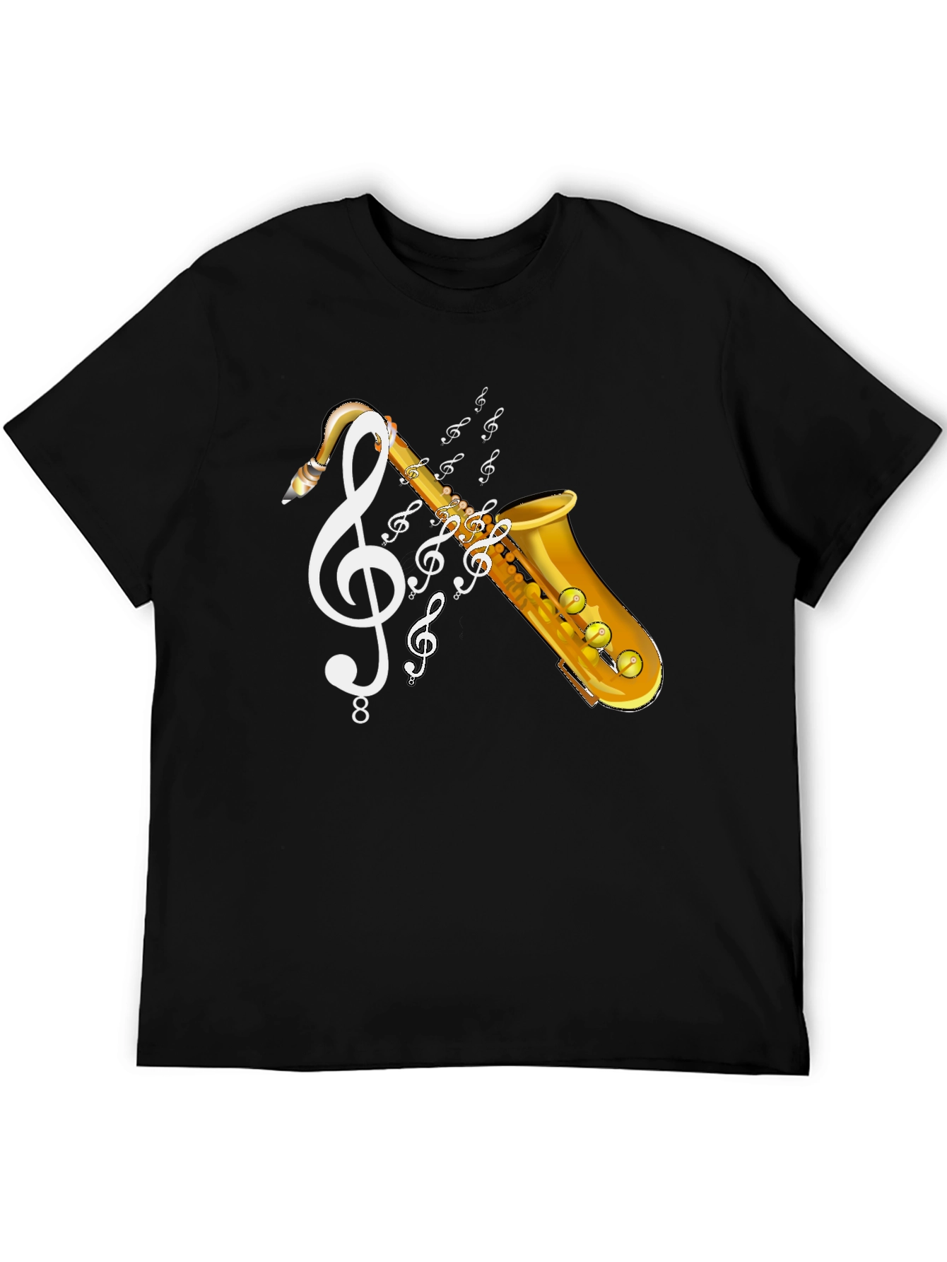 Black Saxophone Music T-Shirt - Musical Clef Design view 5