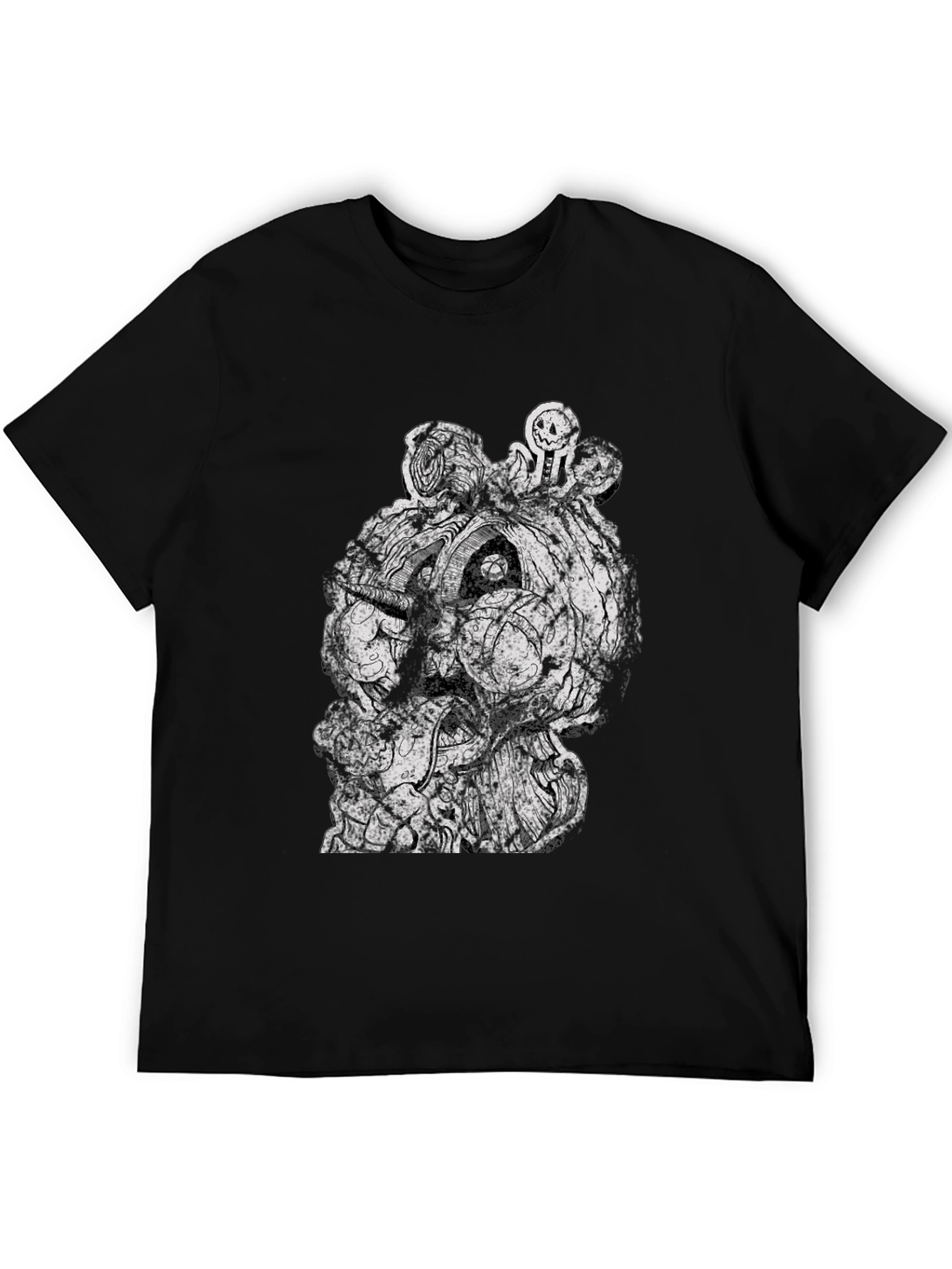 Black Creepy Pumpkin Graphic Tee - Black Cotton T-Shirt view 5