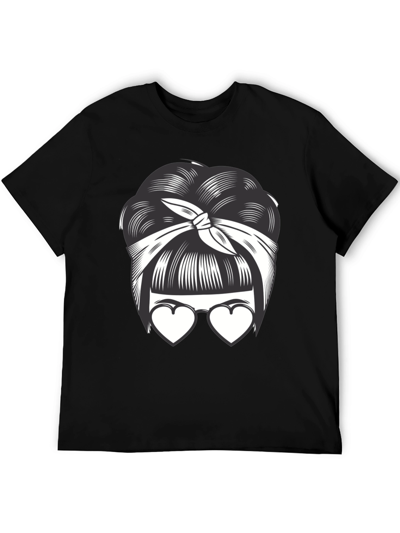 Black Bandana Bun & Heart Glasses Graphic T-Shirt view 5