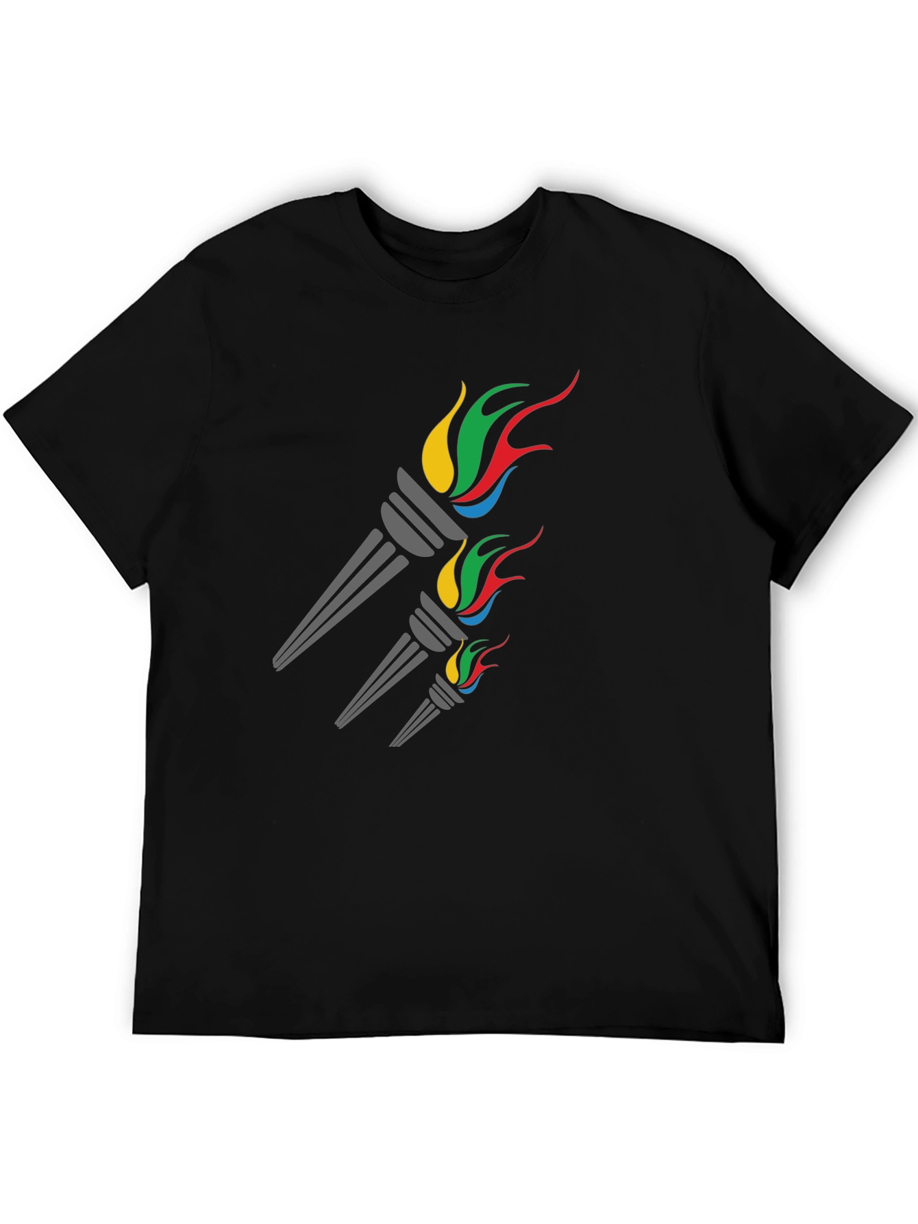 Black Olympic Torch Graphic Tee - Stylish Men's Black T-Shirt view 5