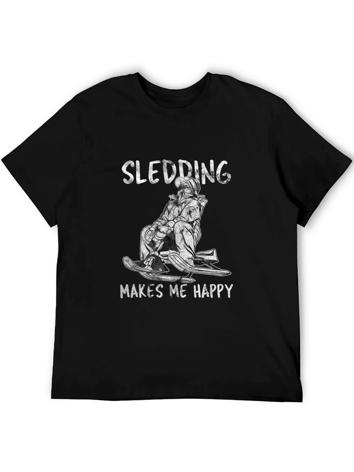 Black Sledding Makes Me Happy Black T-Shirt view 5