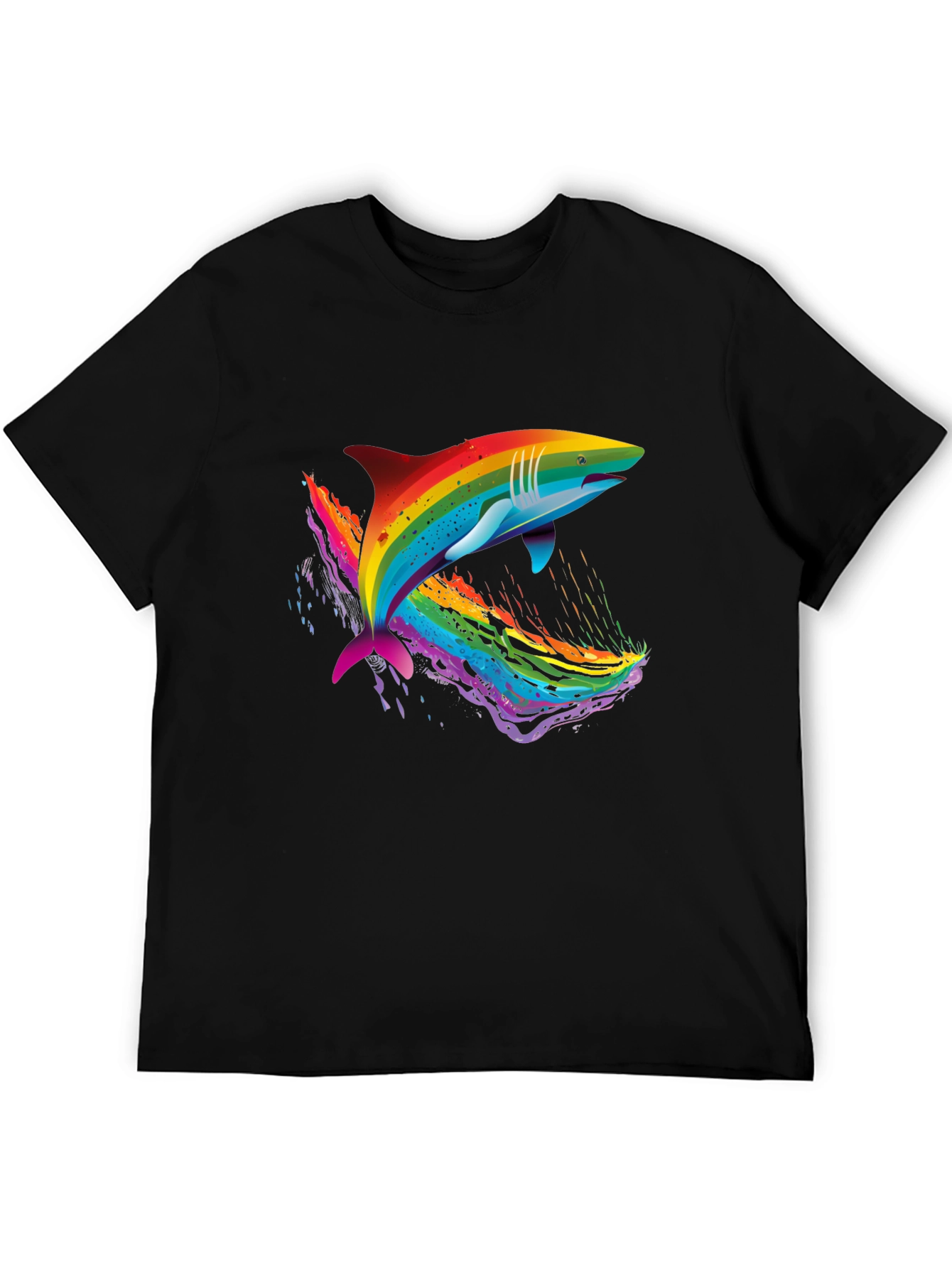 Black Rainbow Shark Graphic Black T-Shirt view 5