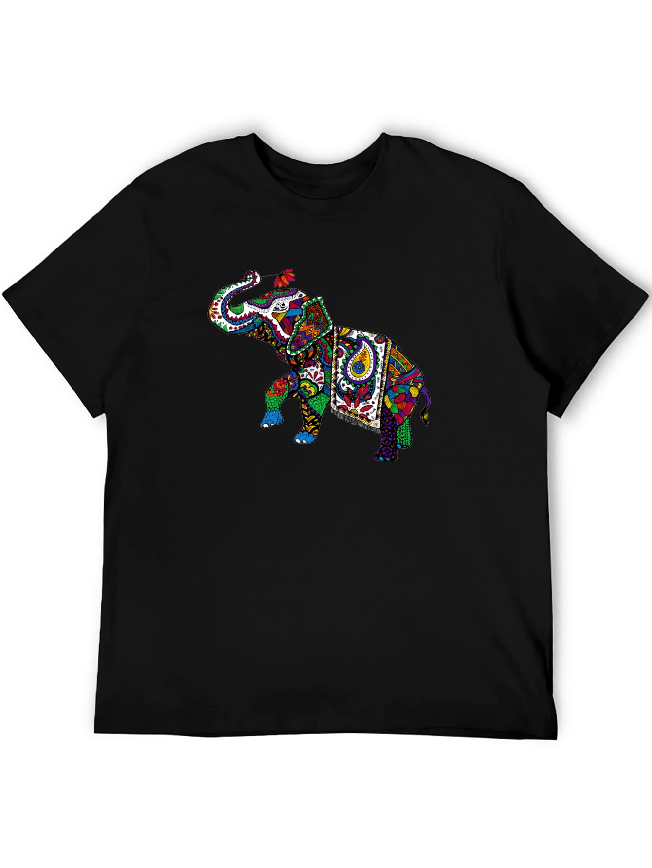 Black Colorful Elephant Graphic Tee - Black view 5