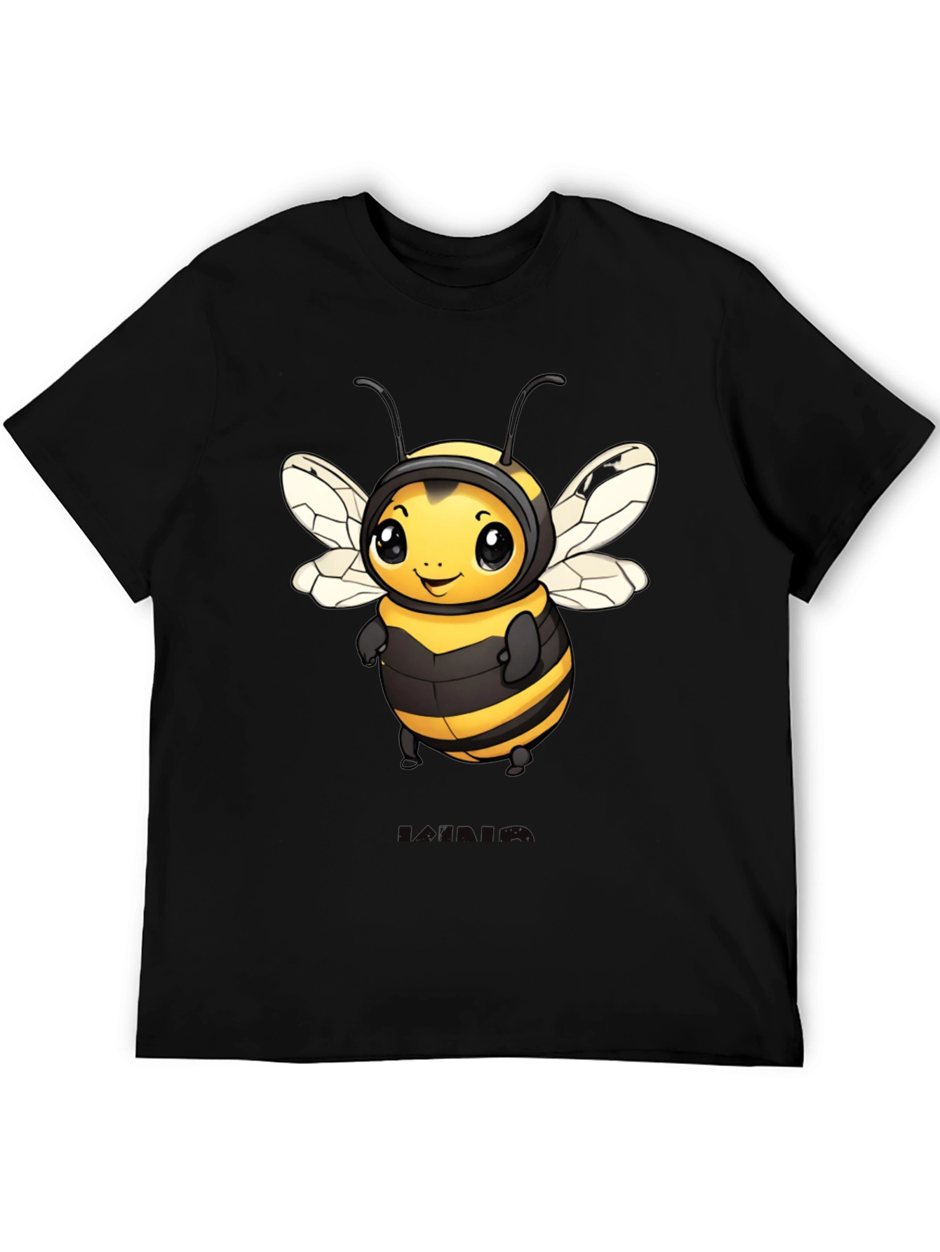 Black Cute Bee Graphic Black T-Shirt view 5