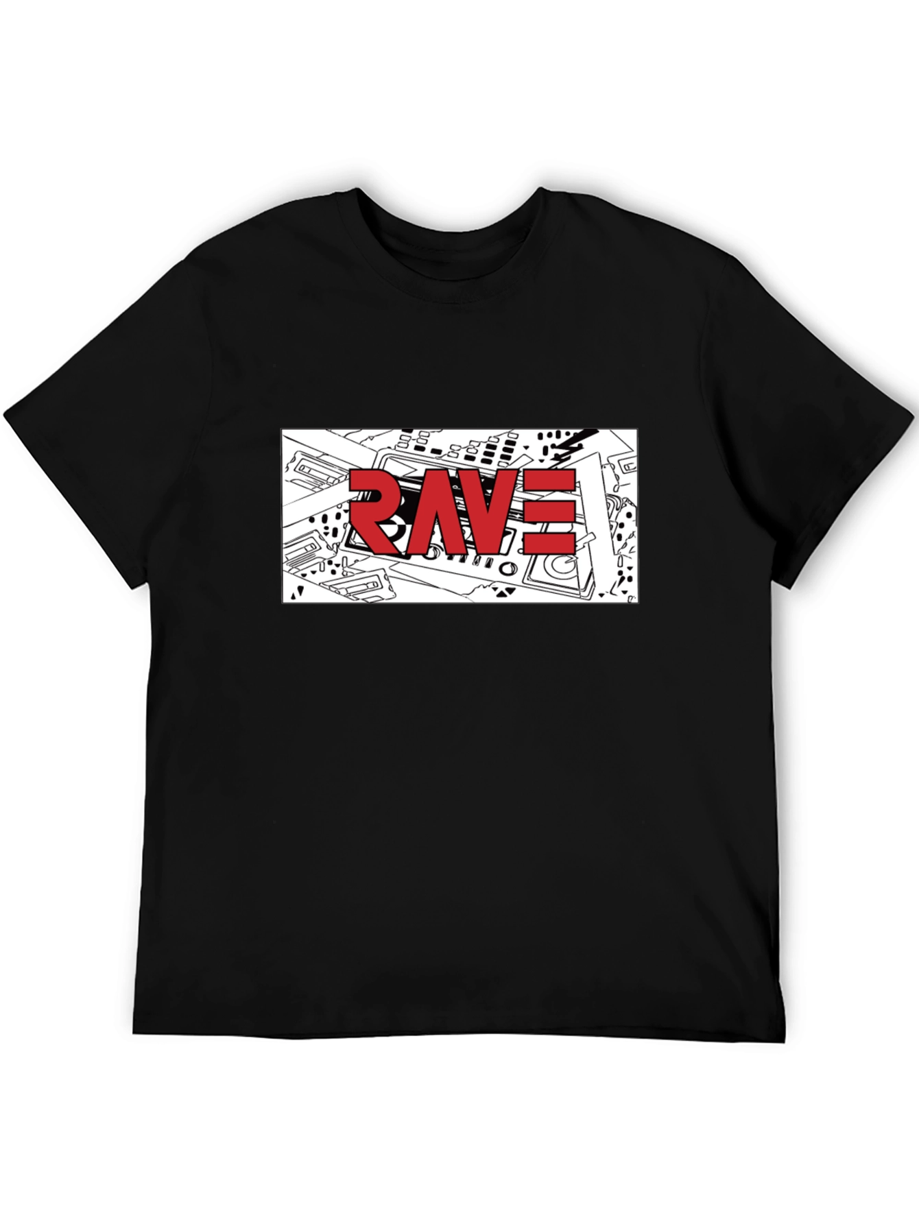 Black Rave Graphic T-Shirt - Black Crew Neck Tee view 5