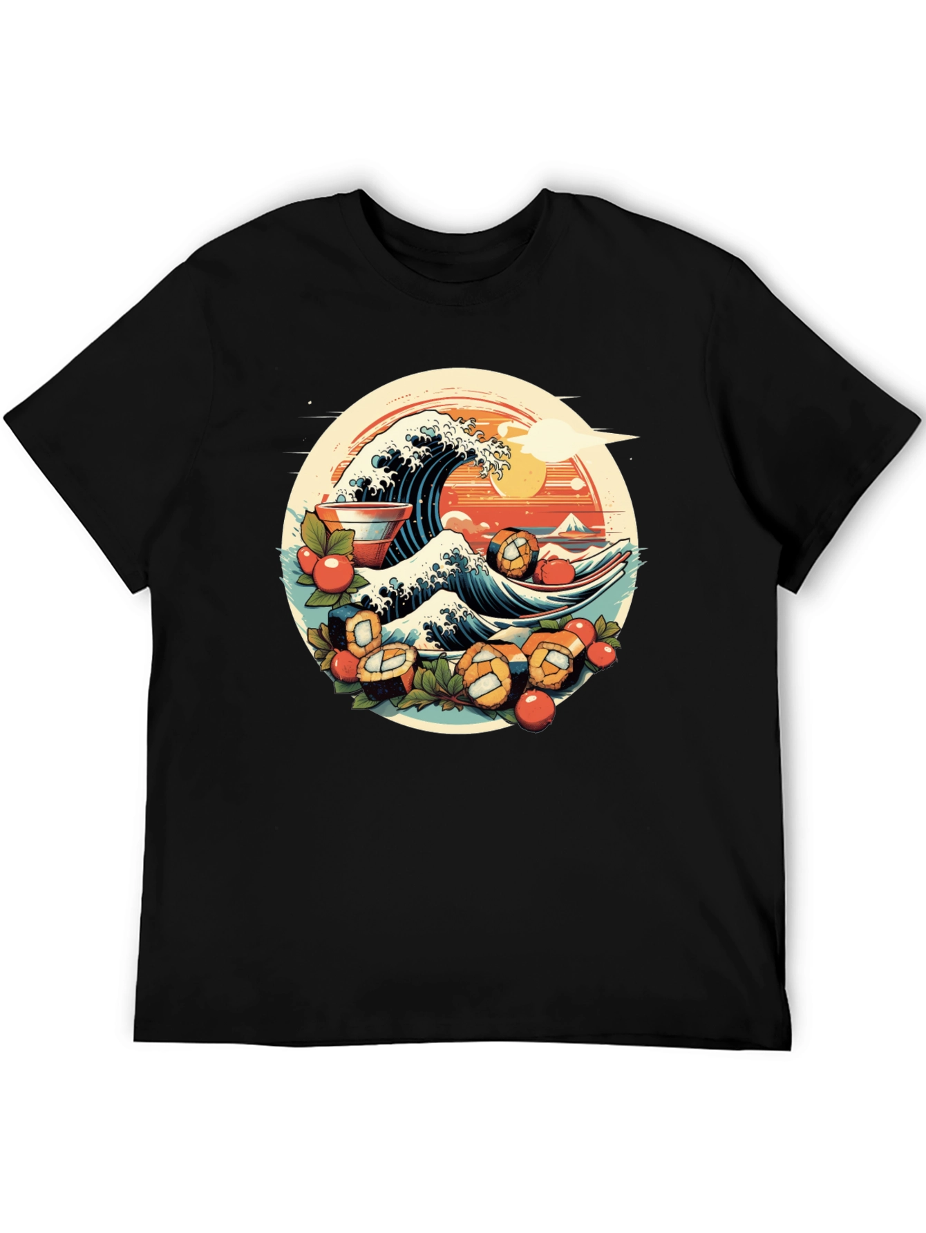 Black Sushi Wave Graphic Tee - Unique Japanese Art Shirt view 5