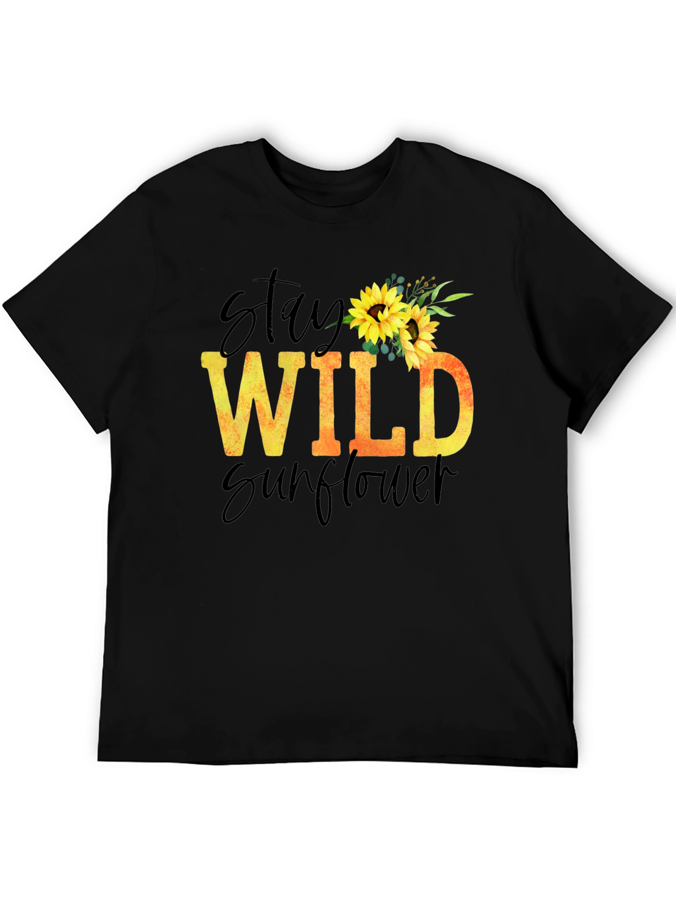 Black Stay Wild Sunflower Graphic T-Shirt view 5