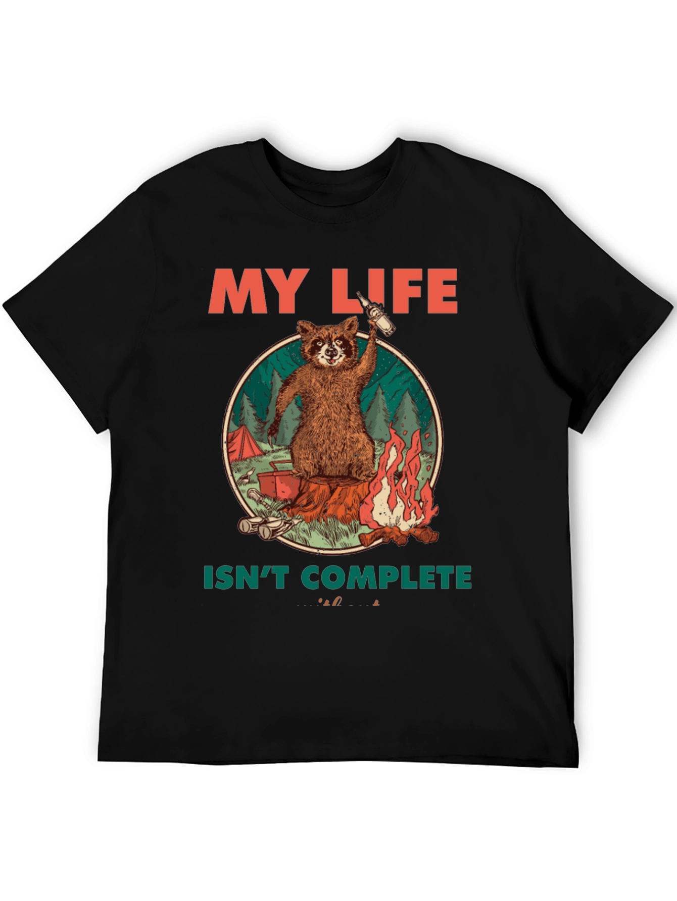 Black My Life Isn't Complete Raccoon Camping T-Shirt view 5
