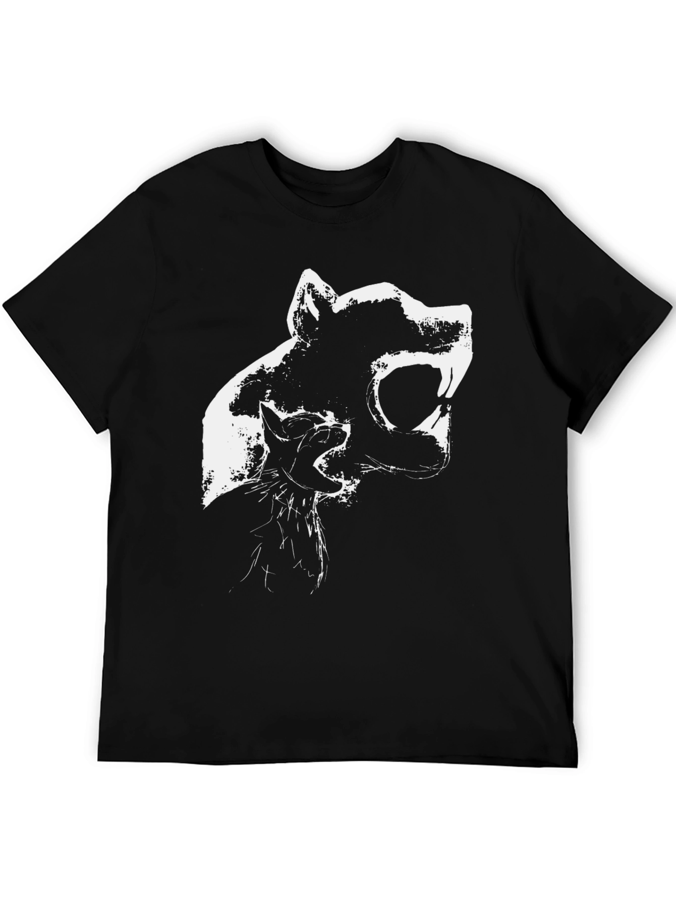Black Black T-Shirt with Abstract Animal Graphic Print view 5