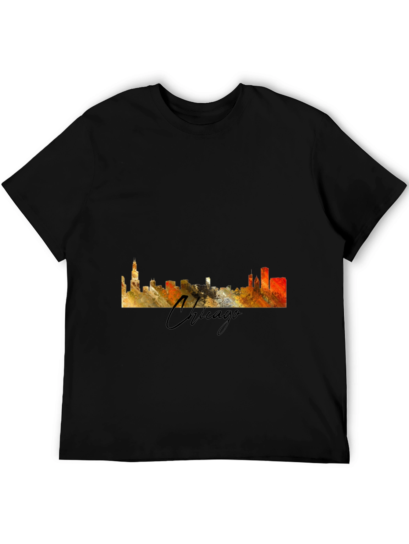 Black Chicago Skyline Men's Graphic T-Shirt view 5