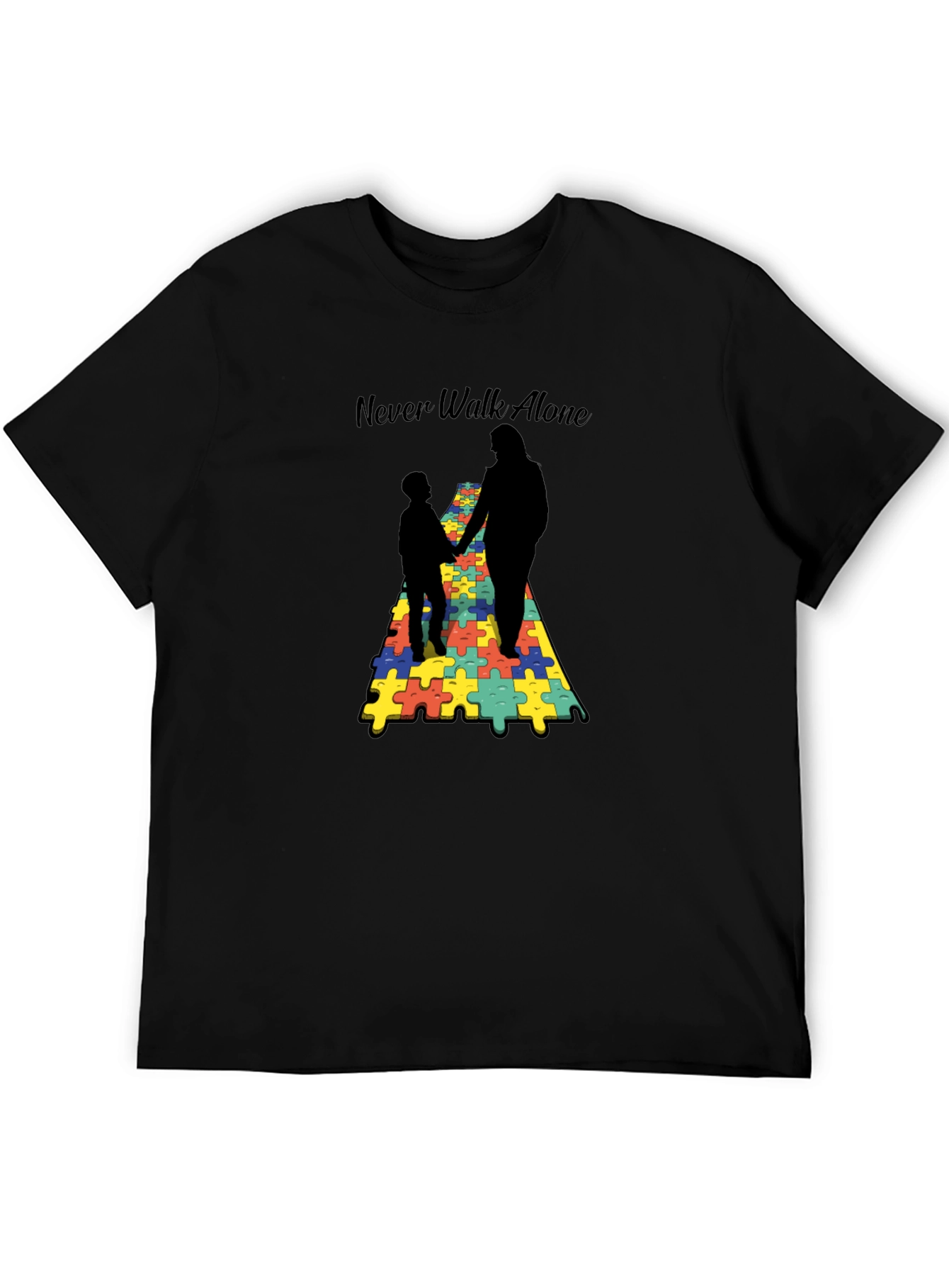 Black Never Walk Alone Autism Puzzle T-Shirt view 5