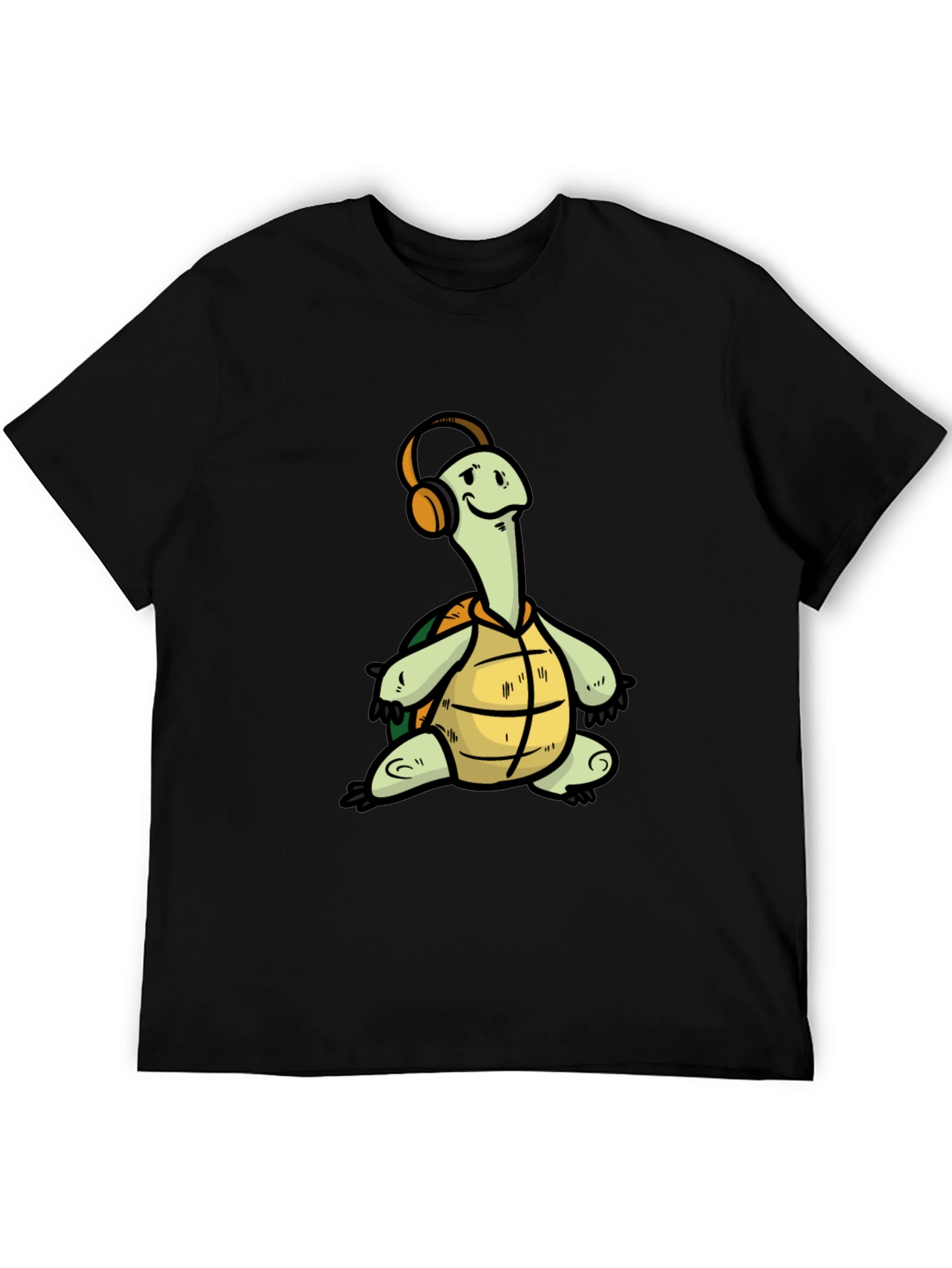 Black Turtle with Headphones Graphic T-Shirt view 5