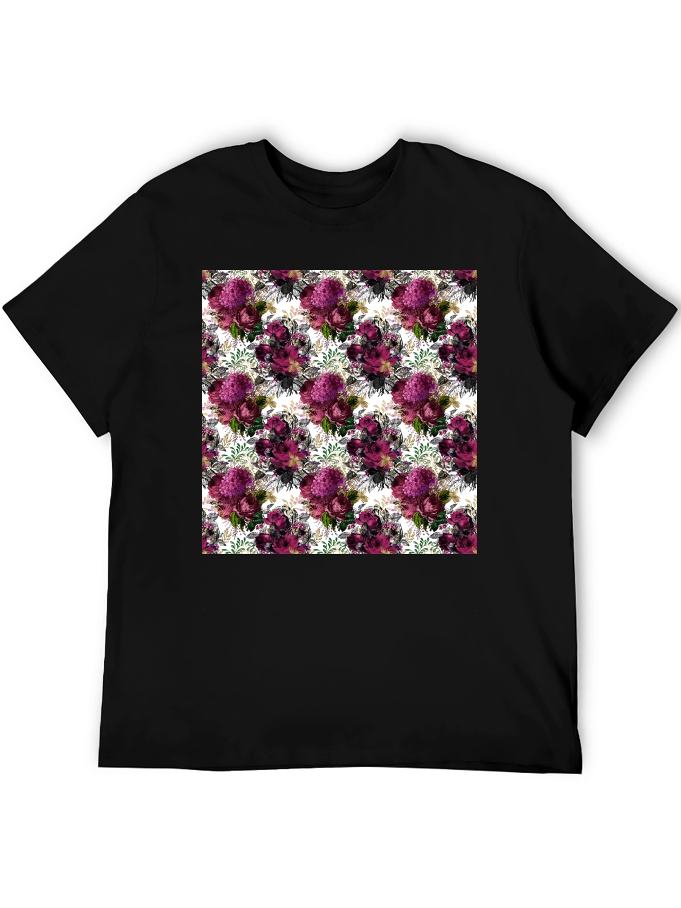 Black Floral Burst Men's T-Shirt - Unique Pattern Tee view 5