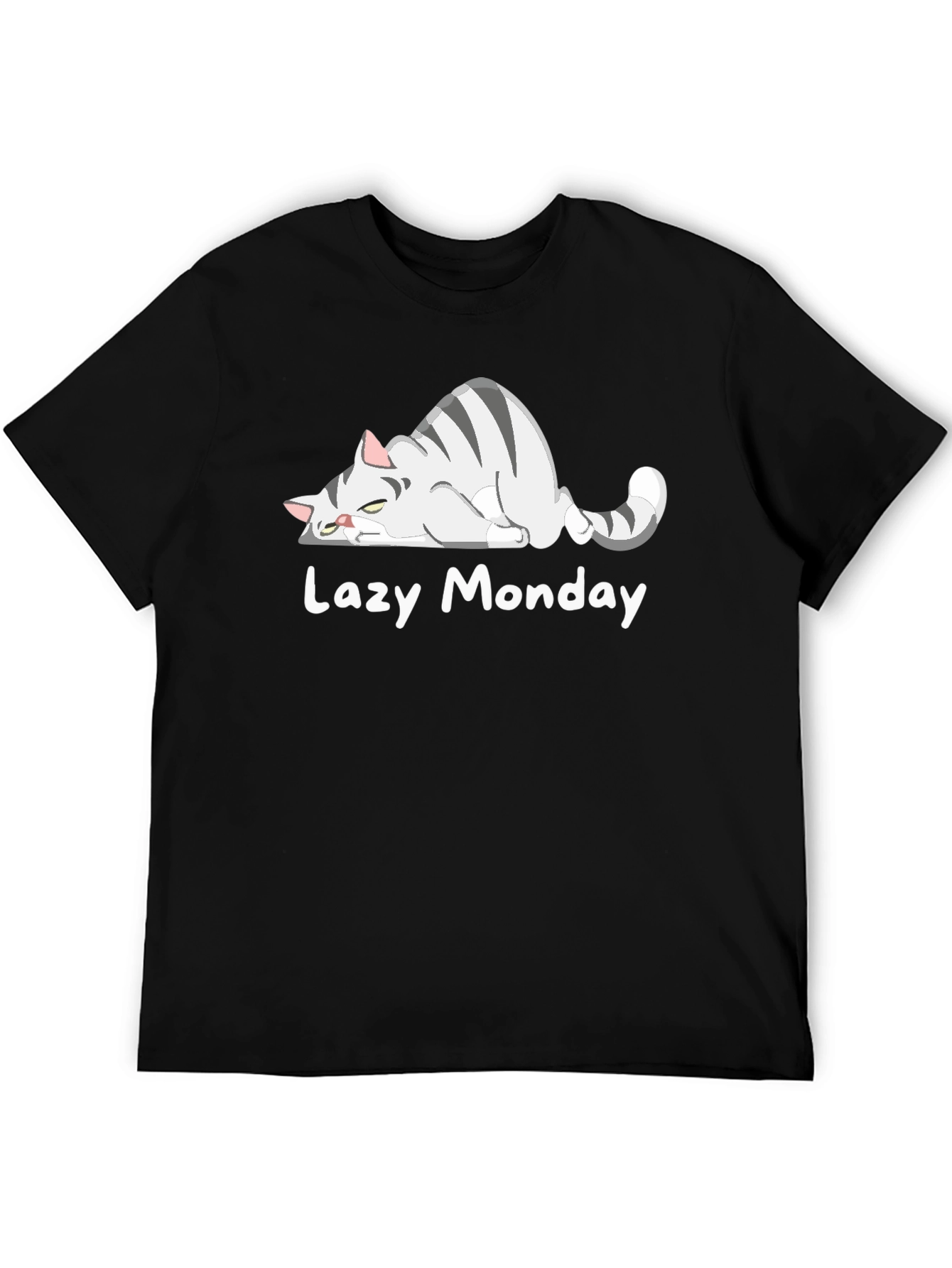 Black Lazy Monday Cat T-Shirt - Unisex Graphic Tee view 5