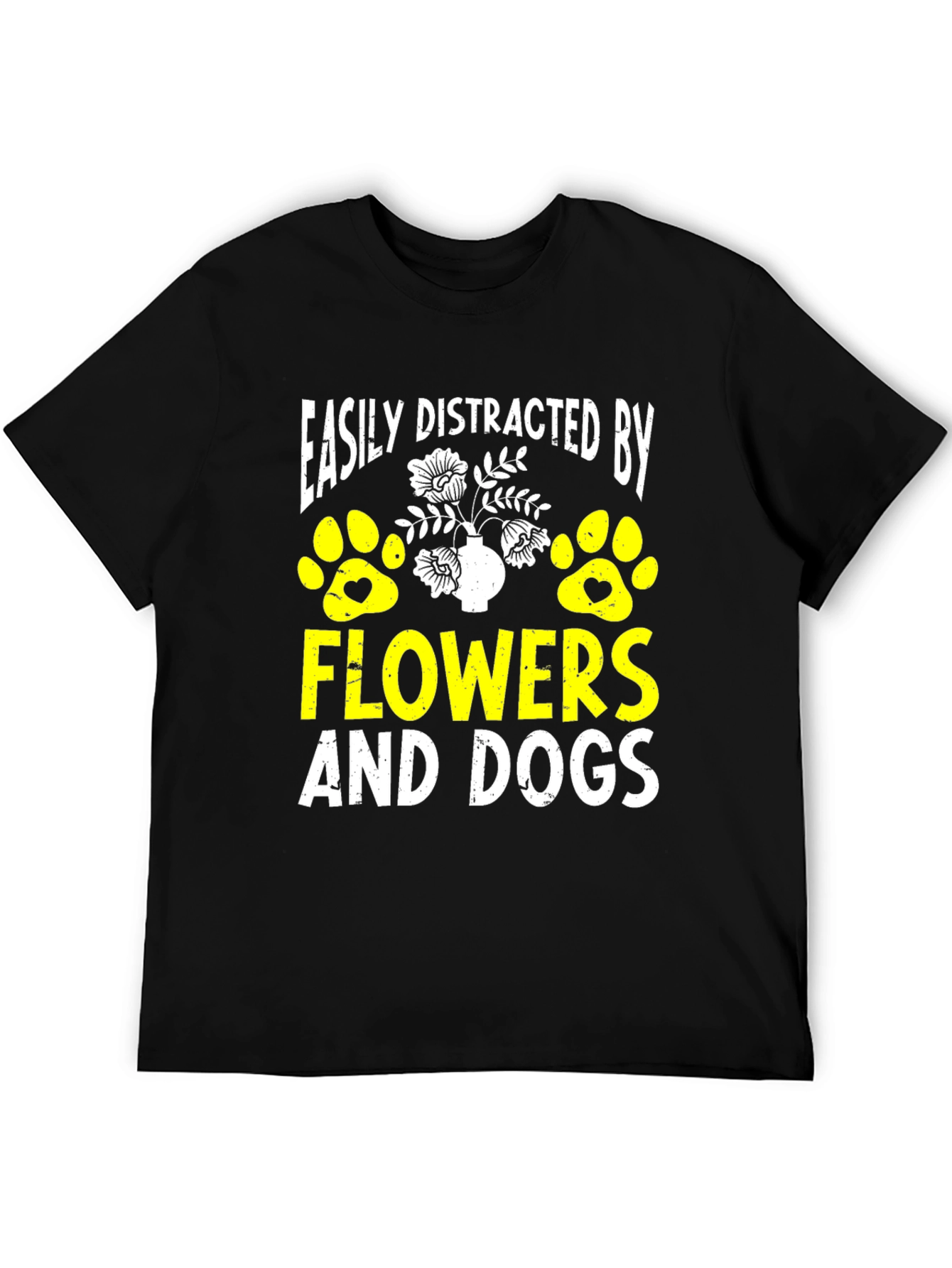 Black Easily Distracted By Flowers And Dogs T-Shirt view 5