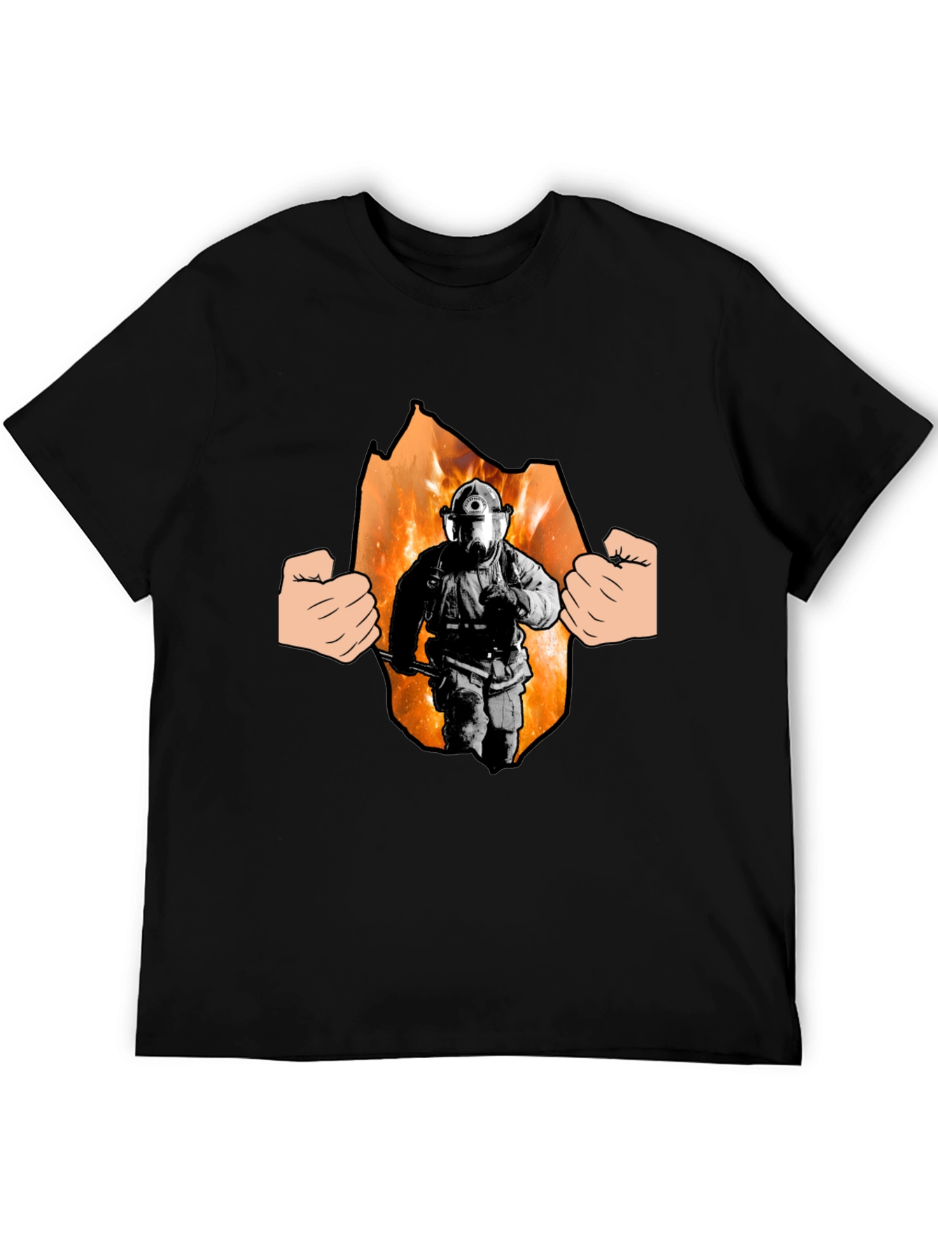 Black Firefighter Hero T-Shirt - Black Cotton Tee view 5