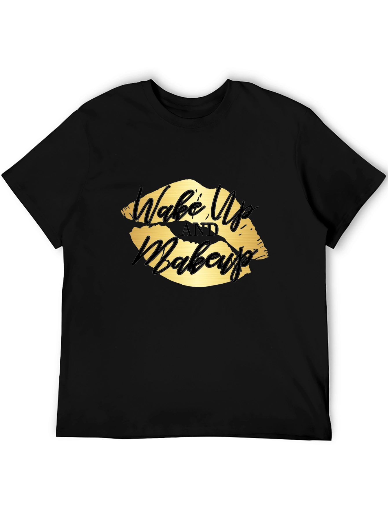 Black Wake Up and Makeup Lips Graphic T-Shirt view 5