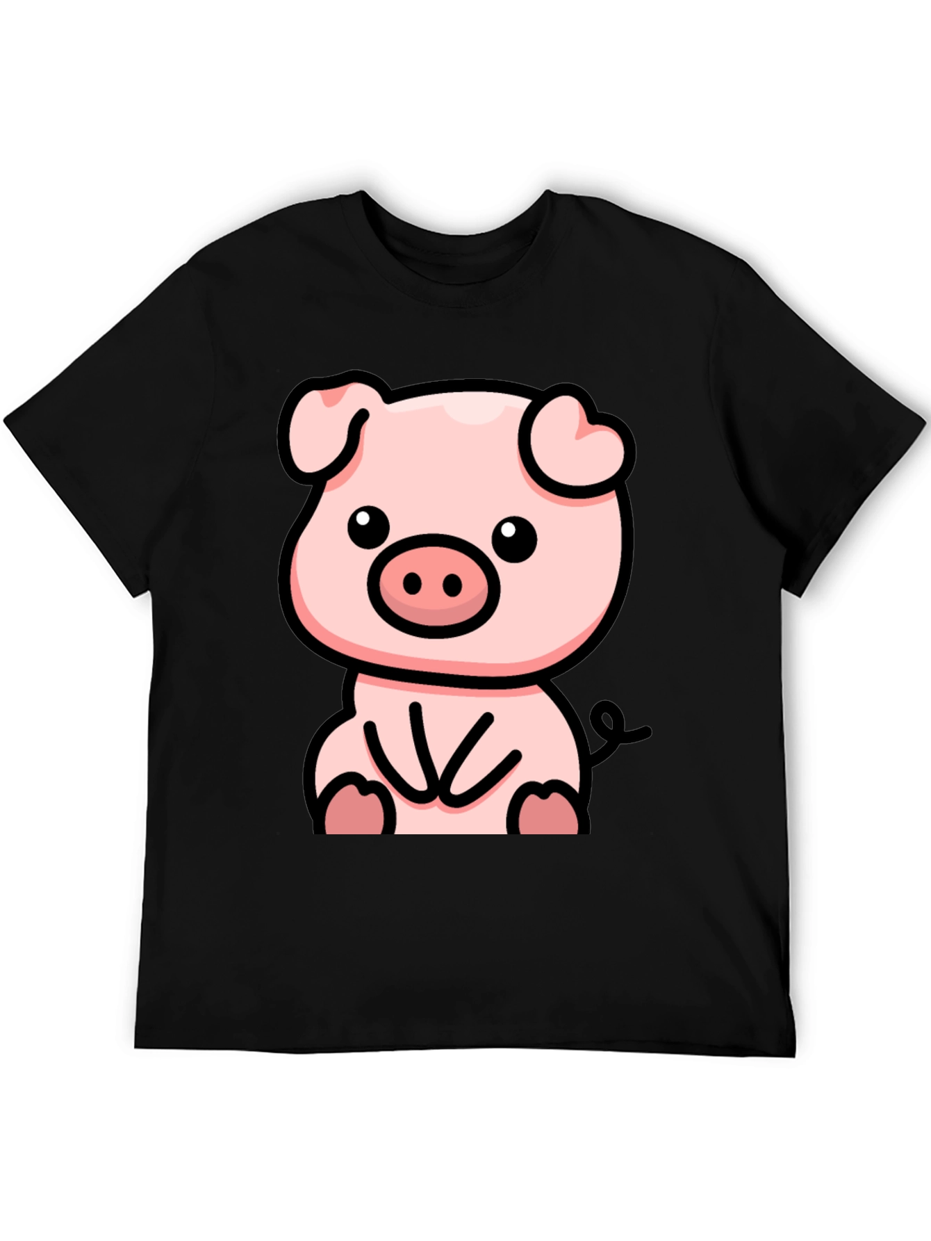 Black Cute Cartoon Pig Black T-Shirt view 5