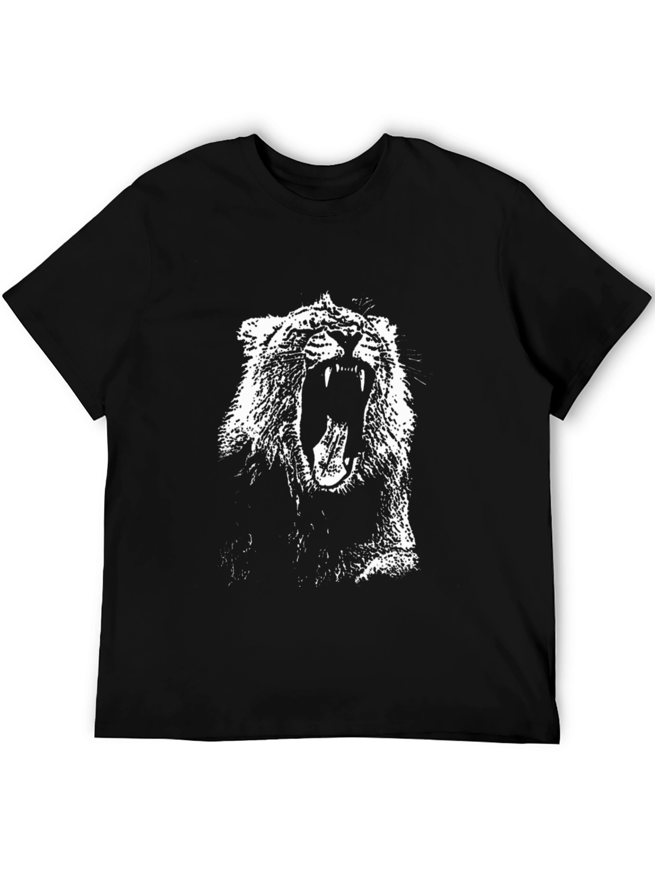 Black Roaring Lion Graphic Tee - Black Cotton T-Shirt view 5