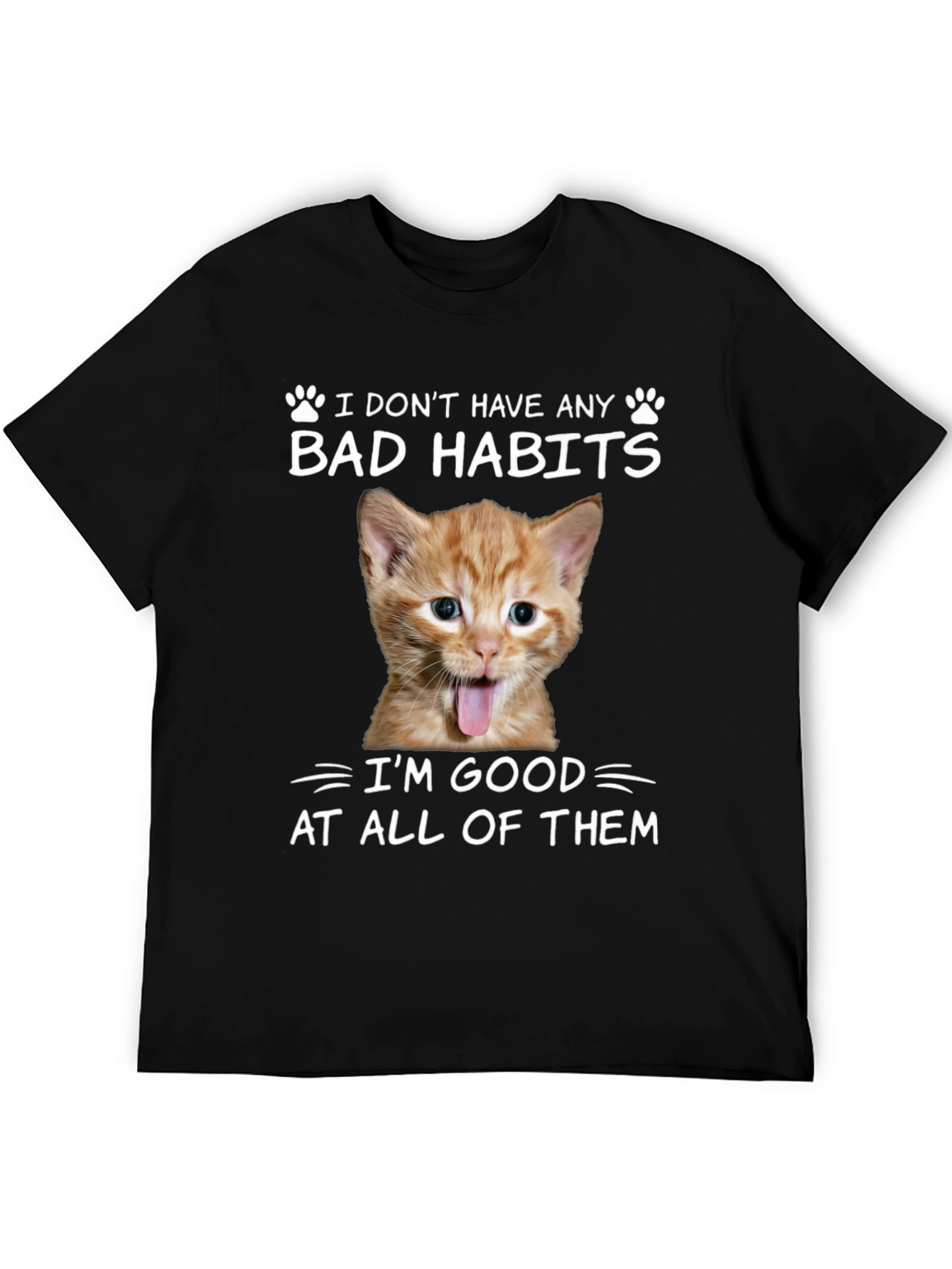Black Funny Cat Bad Habits Graphic Tee view 5