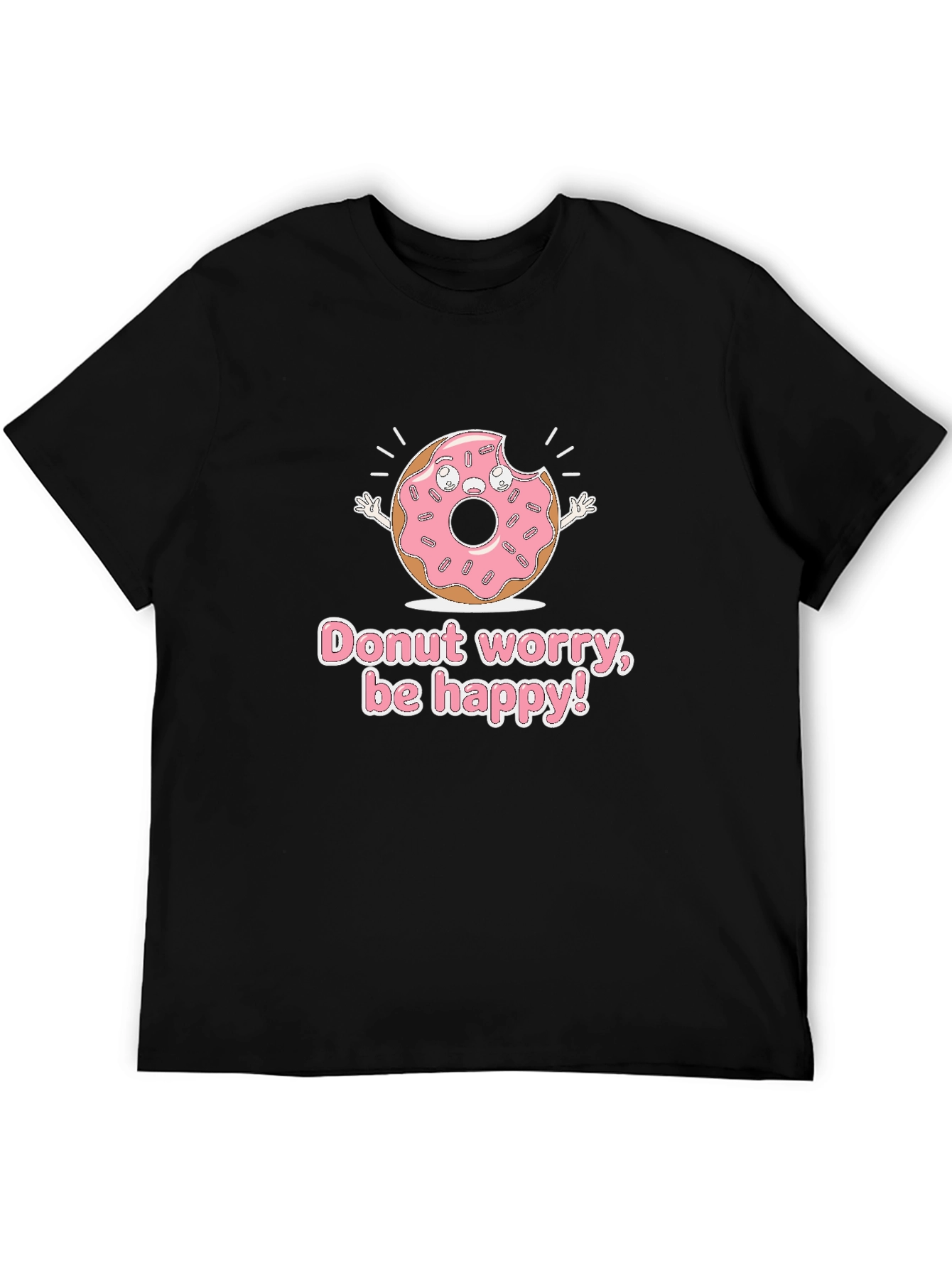 Black Donut Worry Be Happy Graphic T-Shirt view 5