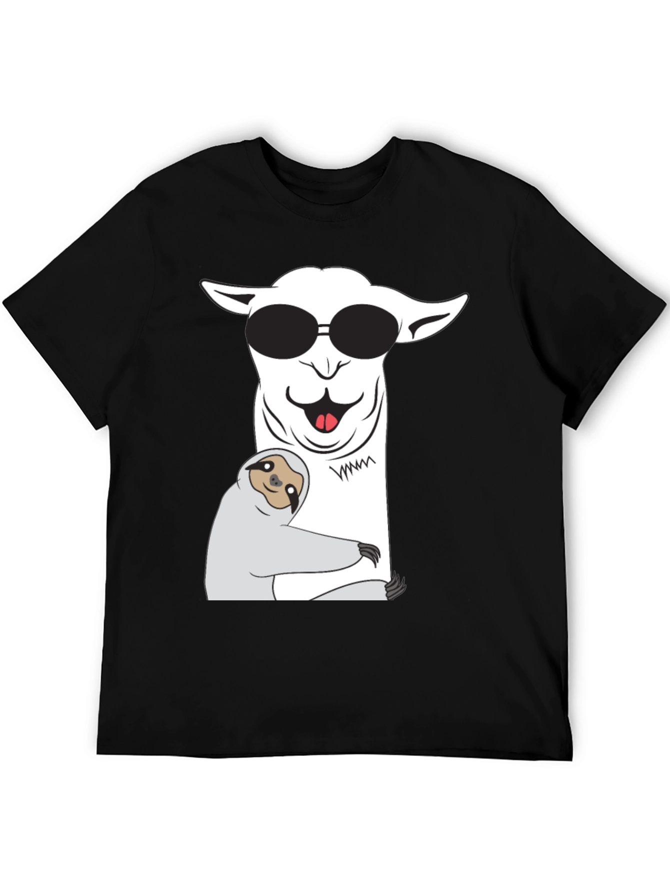 Black Cool Llama & Sloth T-Shirt - Funny Graphic Tee view 5