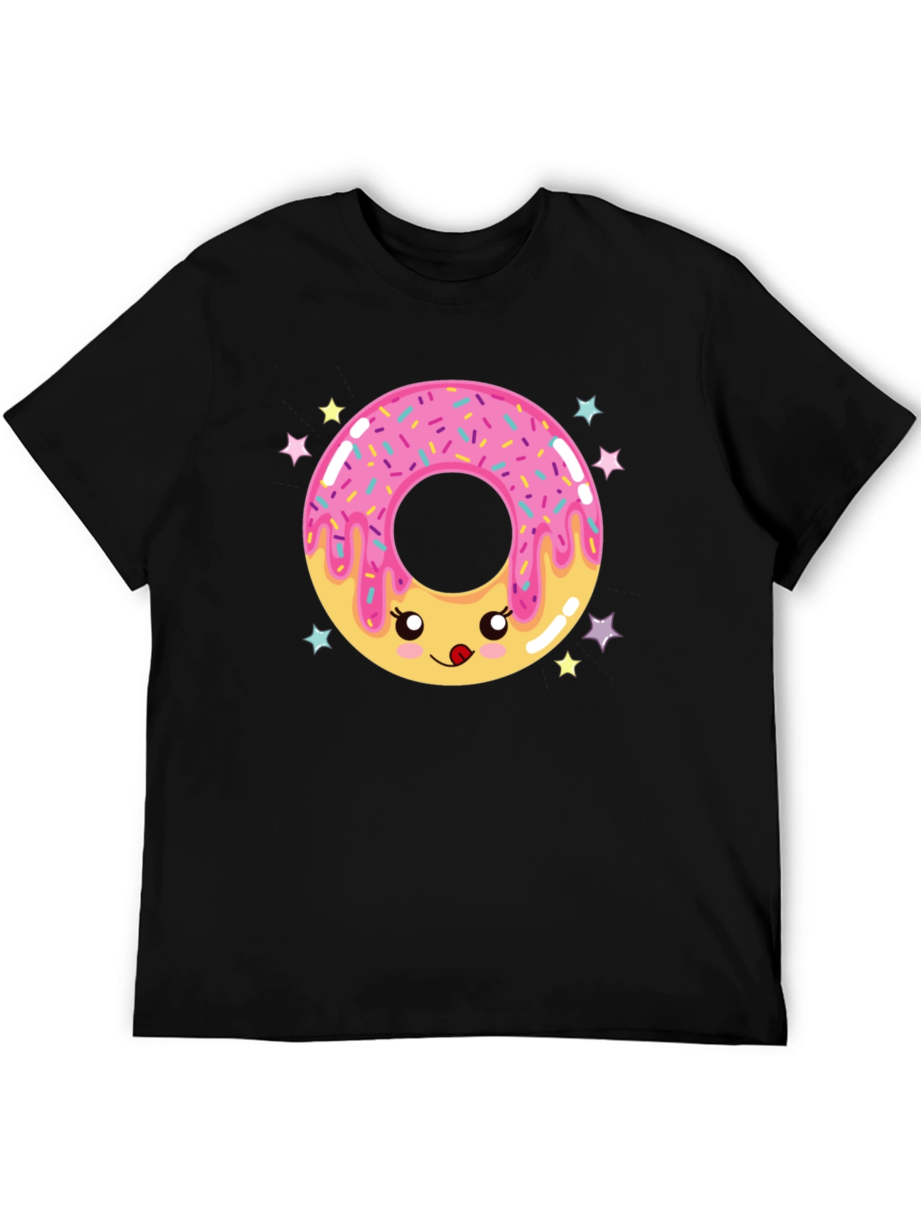 Black Kawaii Donut Graphic Tee - Black Cotton Comfort view 5