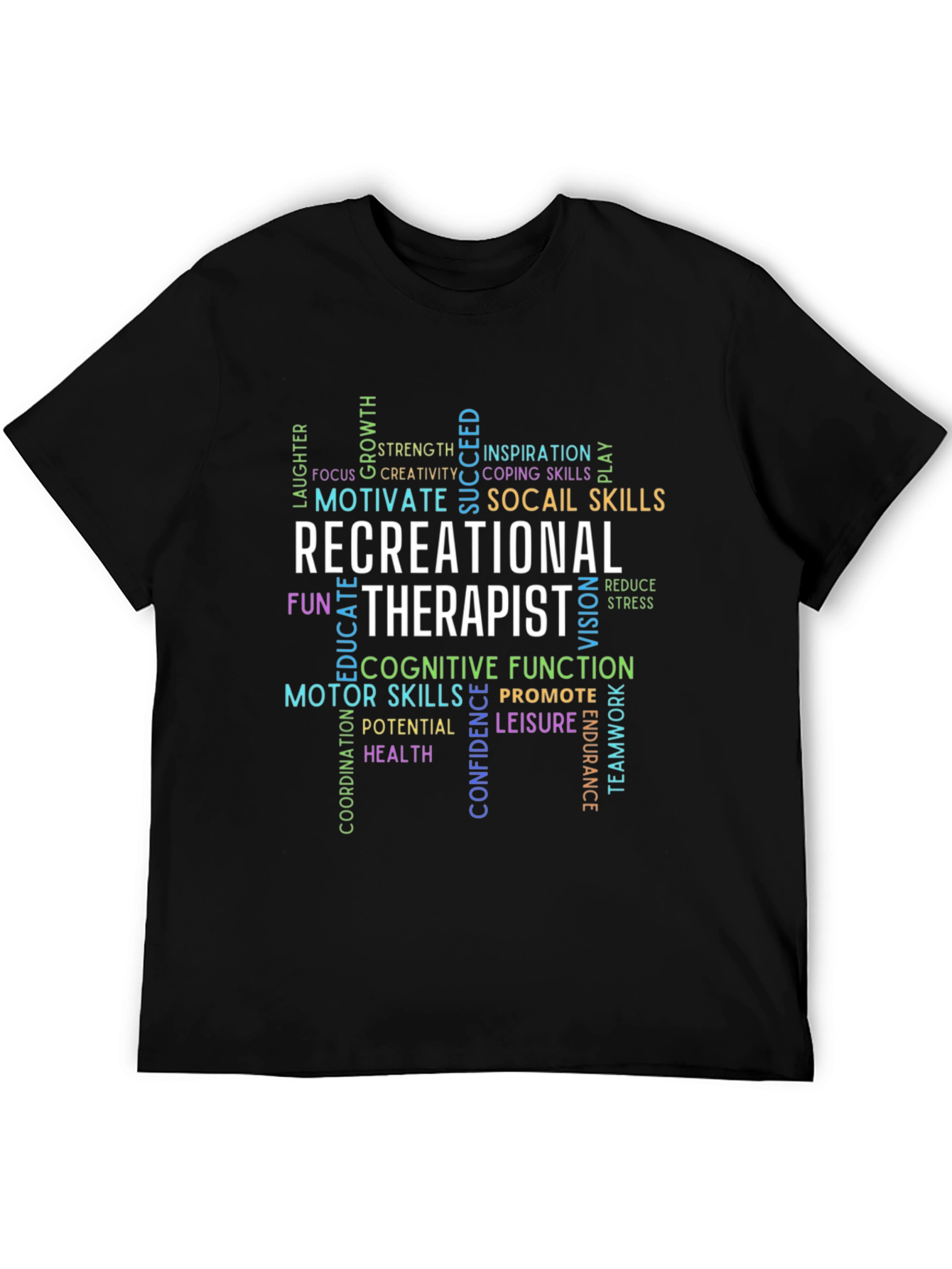 Black Recreational Therapist Word Art Graphic T-Shirt view 5