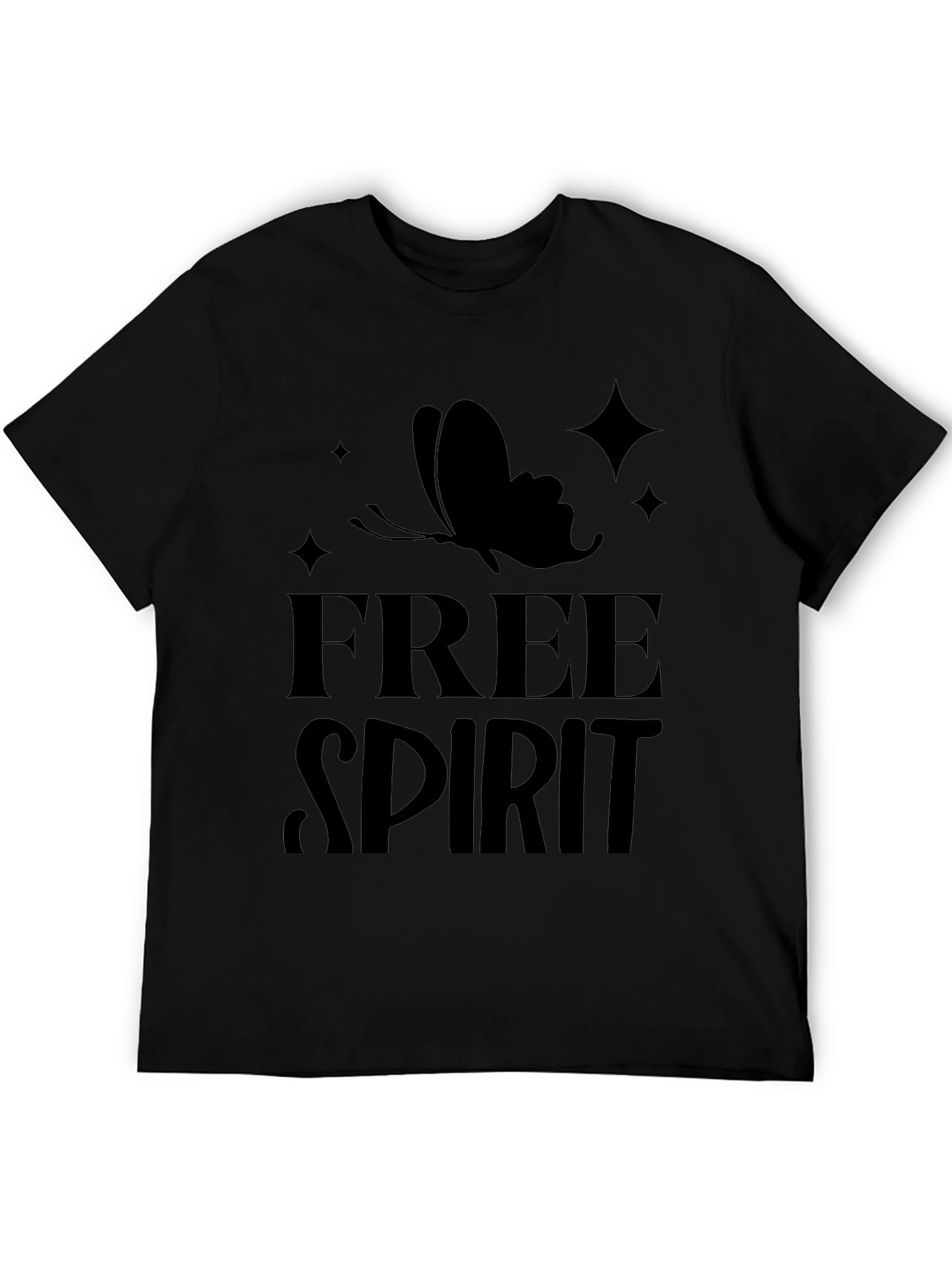 Black Free Spirit Butterfly Graphic Tee - Black Cotton Casual view 5
