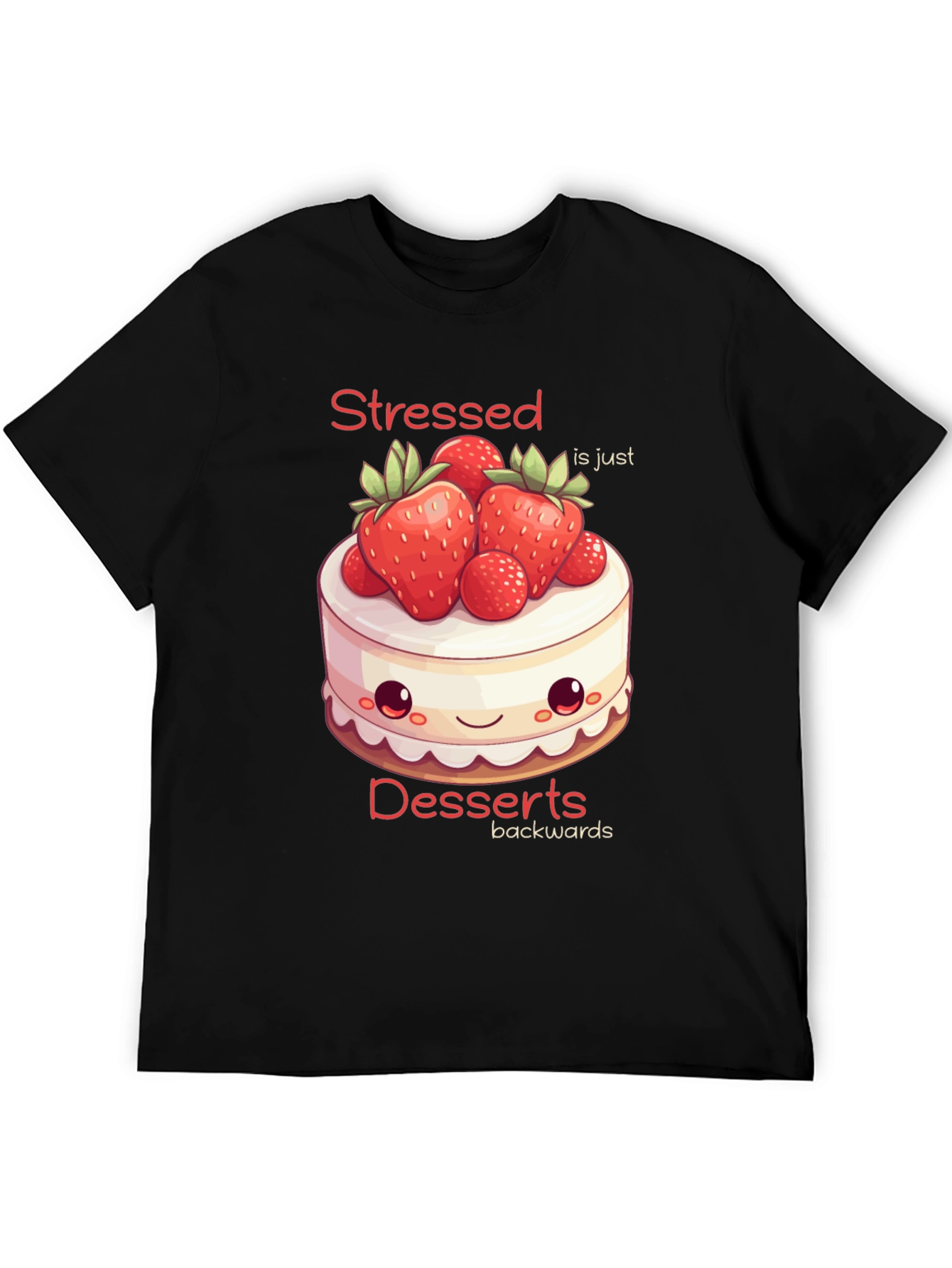 Black Stressed is Desserts Backwards T-Shirt view 5