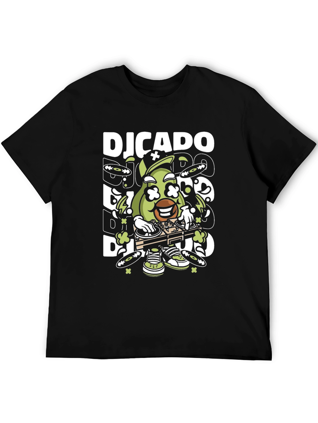 Black DJ Avocado Graphic T-Shirt - Cool Fruit DJ Design view 5