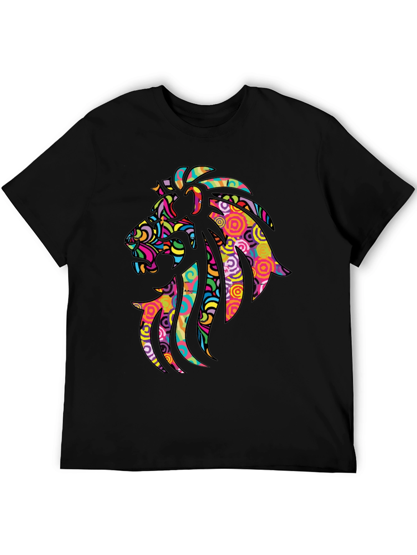 Black Psychedelic Lion Graphic Black T-Shirt view 5