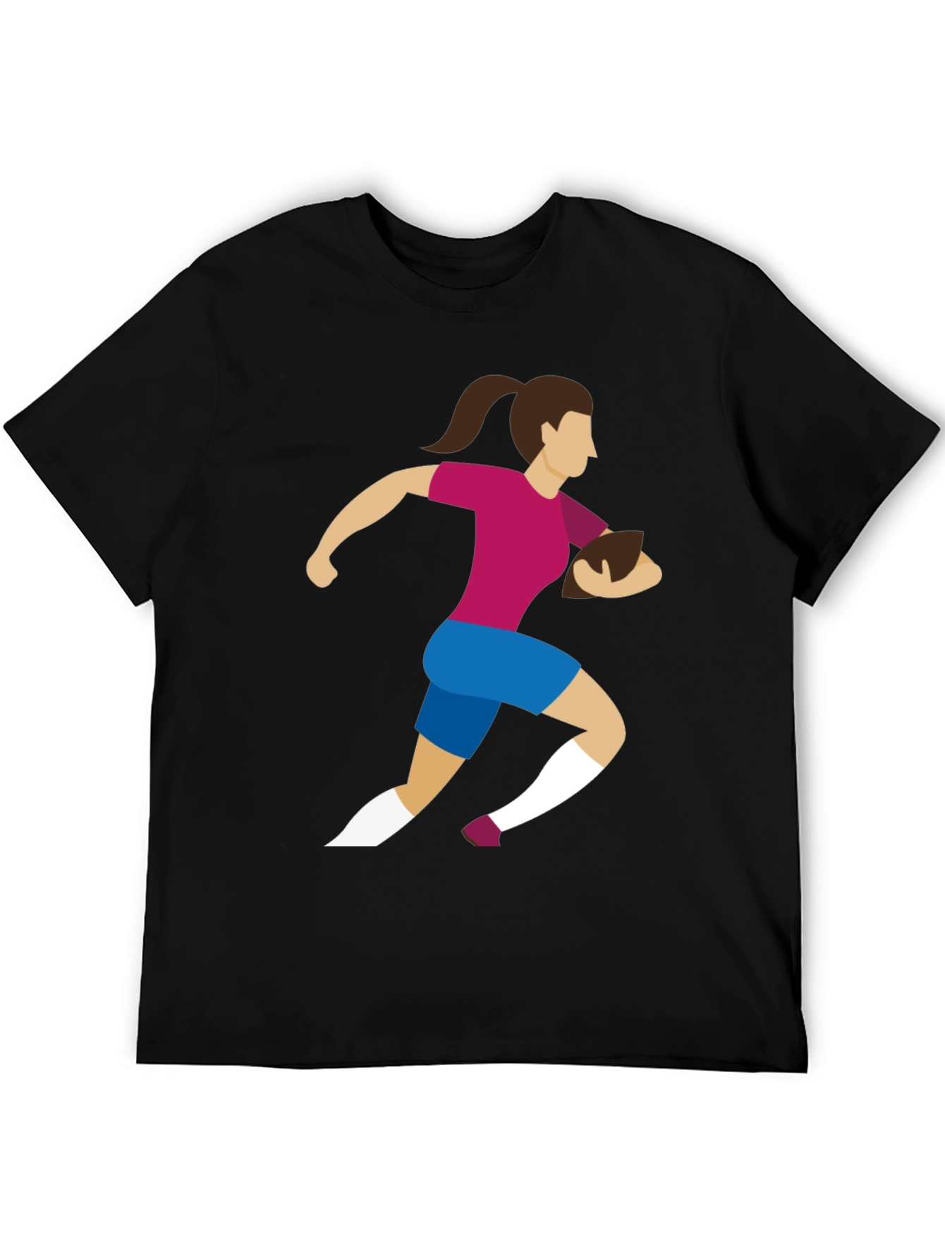 Black Rugby Girl Graphic Tee - Black Cotton Casual T-Shirt view 5