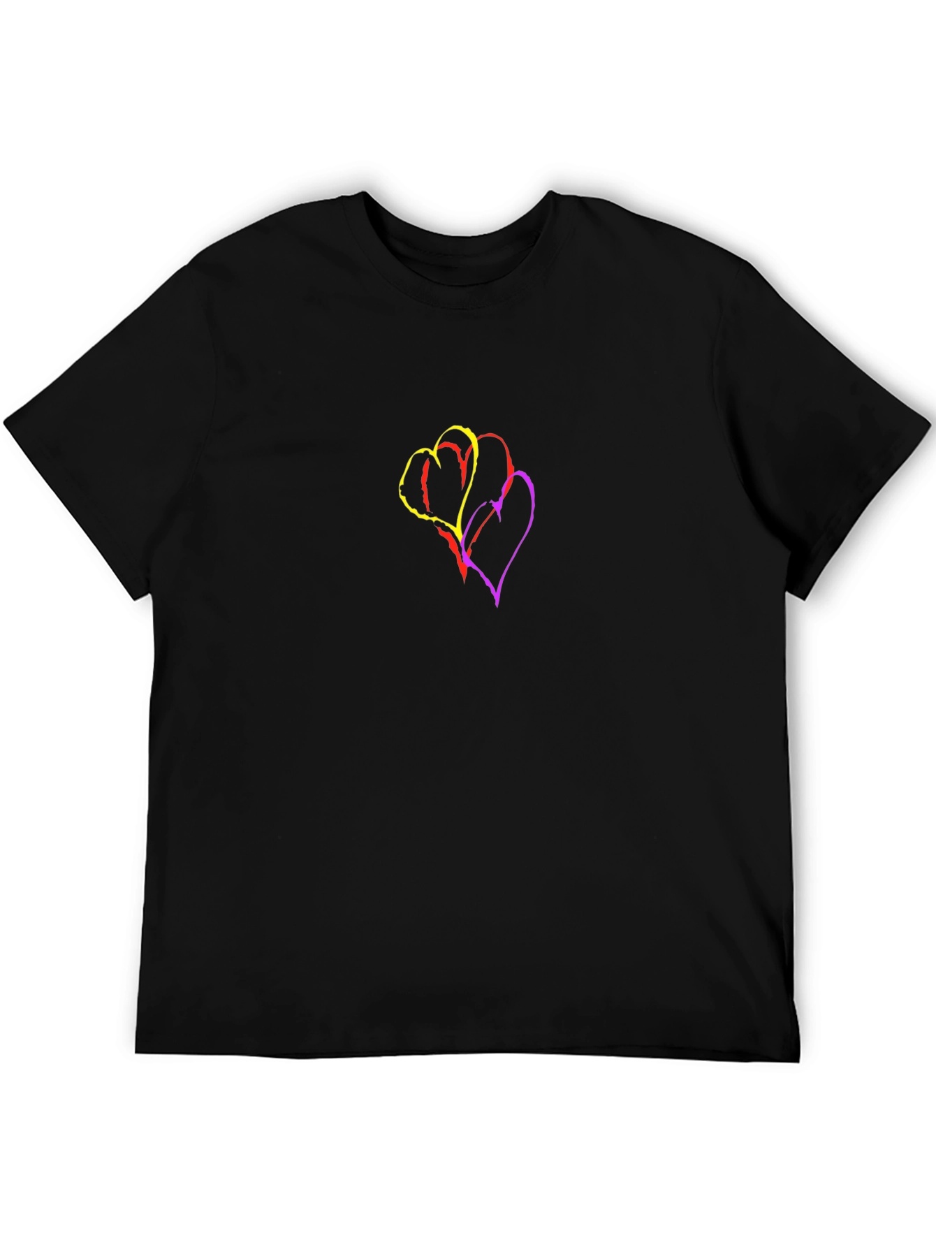 Black Trendy Black Tee with Colorful Hearts Graphic Print view 5