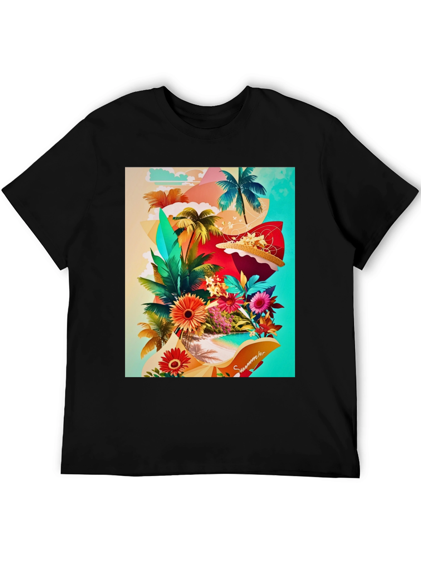 Black Tropical Summer Graphic T-Shirt view 5
