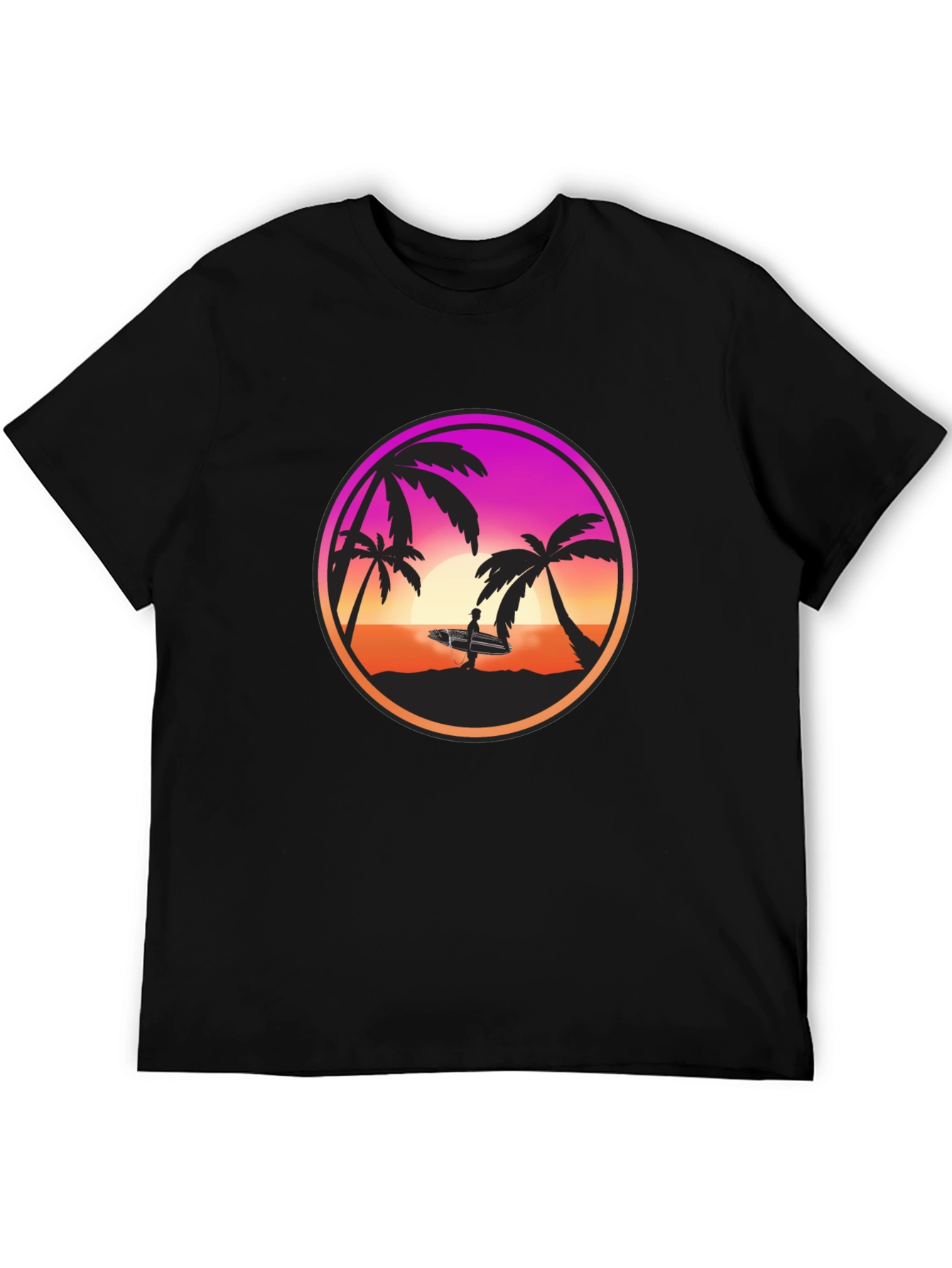 Black Sunset Surfer Graphic Tee - Black Cotton Blend view 5