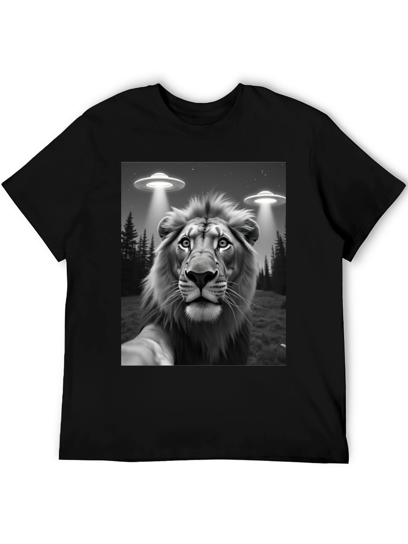 Black Lion Selfie UFO Abduction Graphic Tee view 5