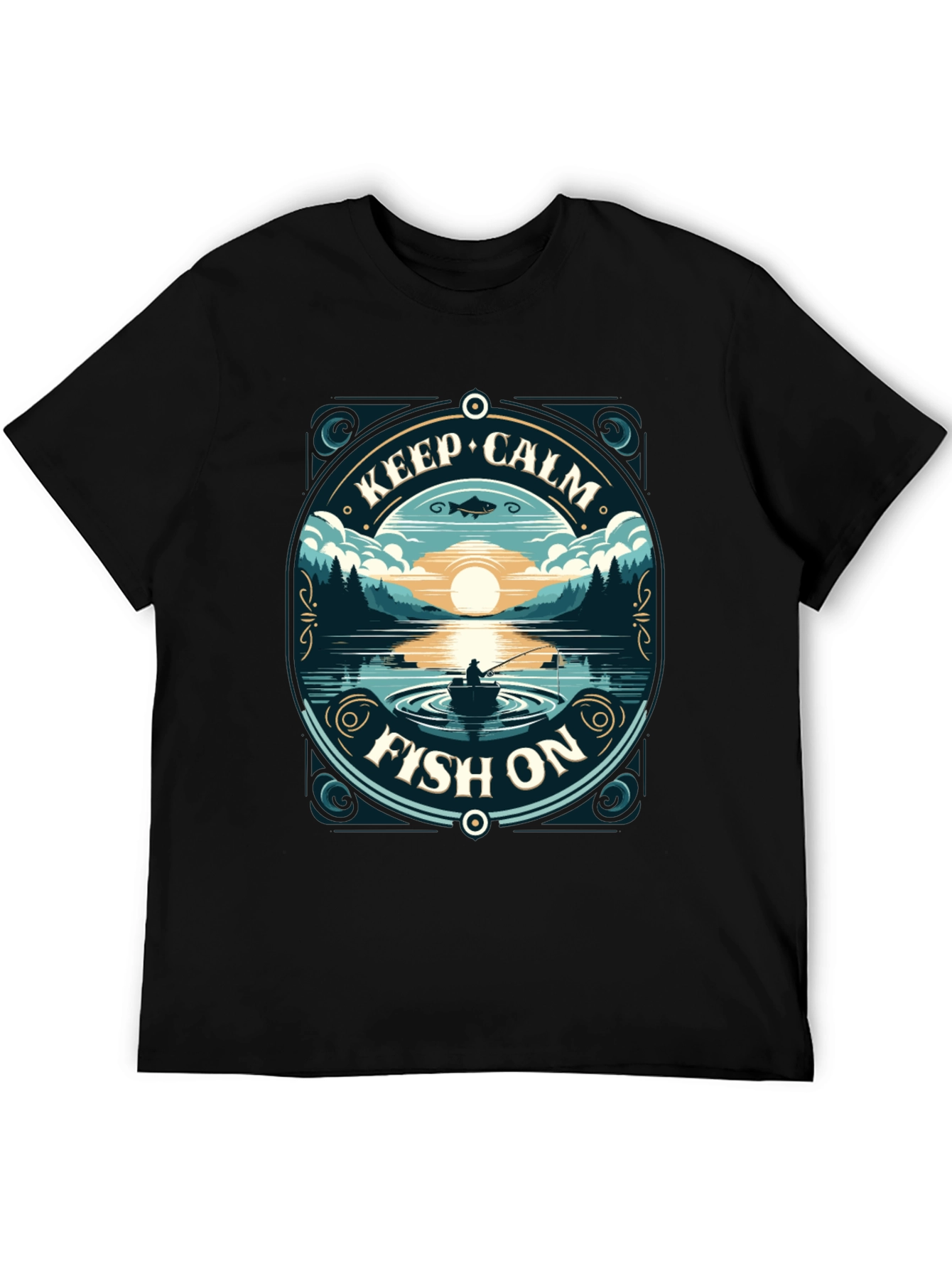 Black Keep Calm Fish On T-Shirt view 5