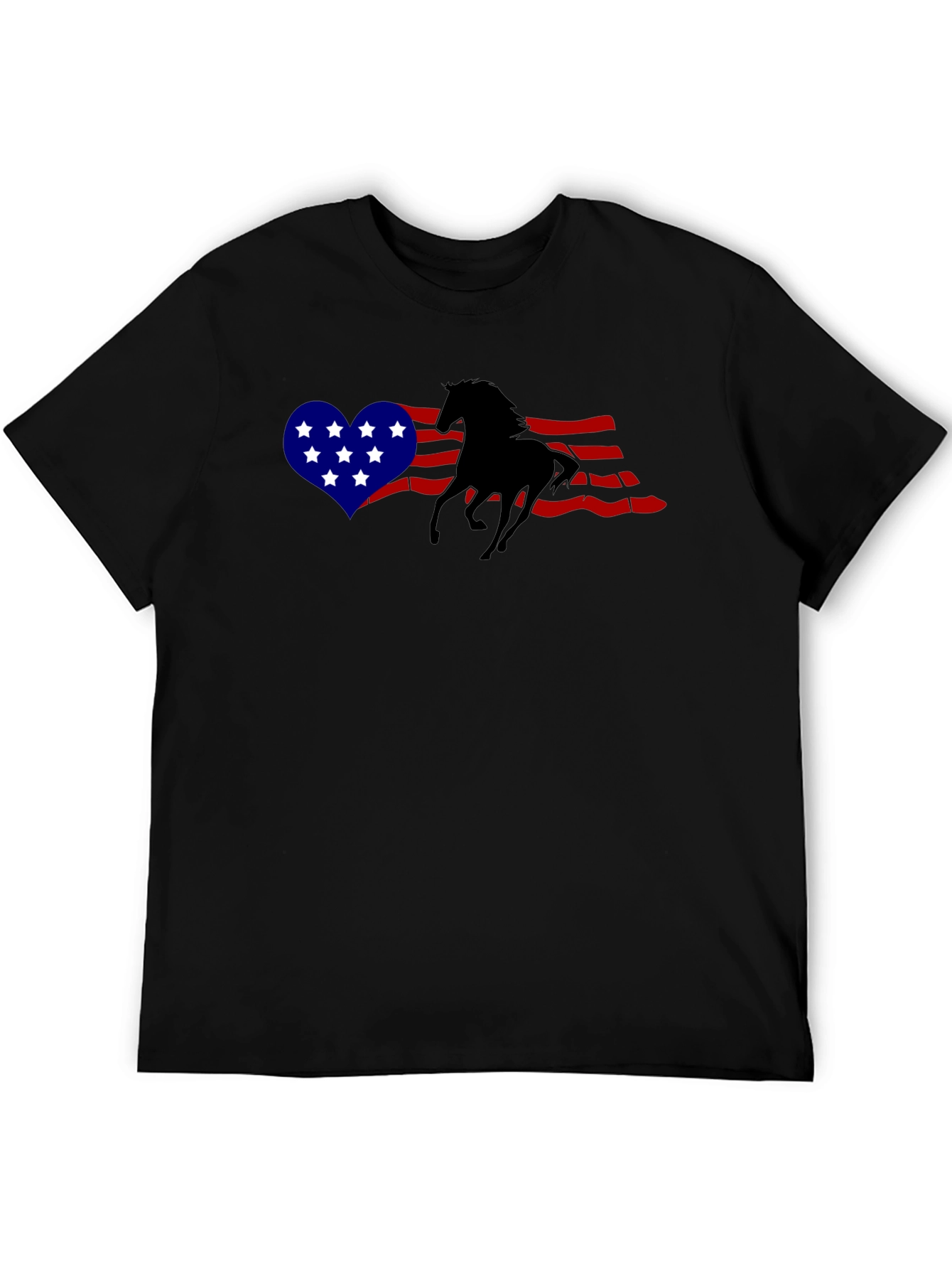 Black American Flag Horse Graphic T-Shirt view 5