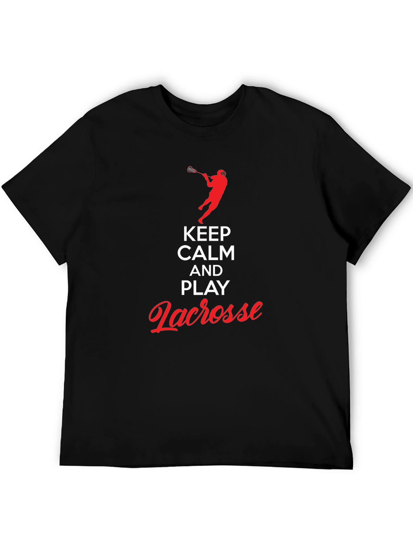 Black Keep Calm and Play Lacrosse Black T-Shirt view 5
